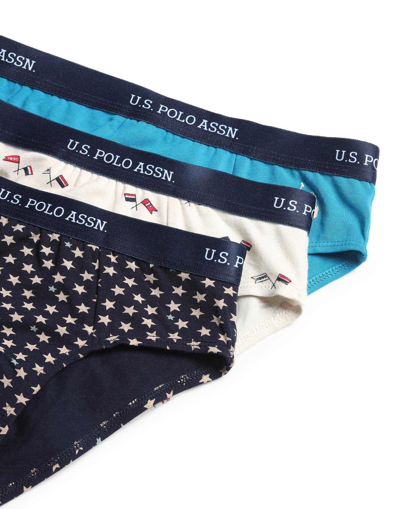 Boys Mid Rise Cotton Spandex Briefs - Pack Of 3 Navy, White and Blue - U.S. POLO ASSN. | Large