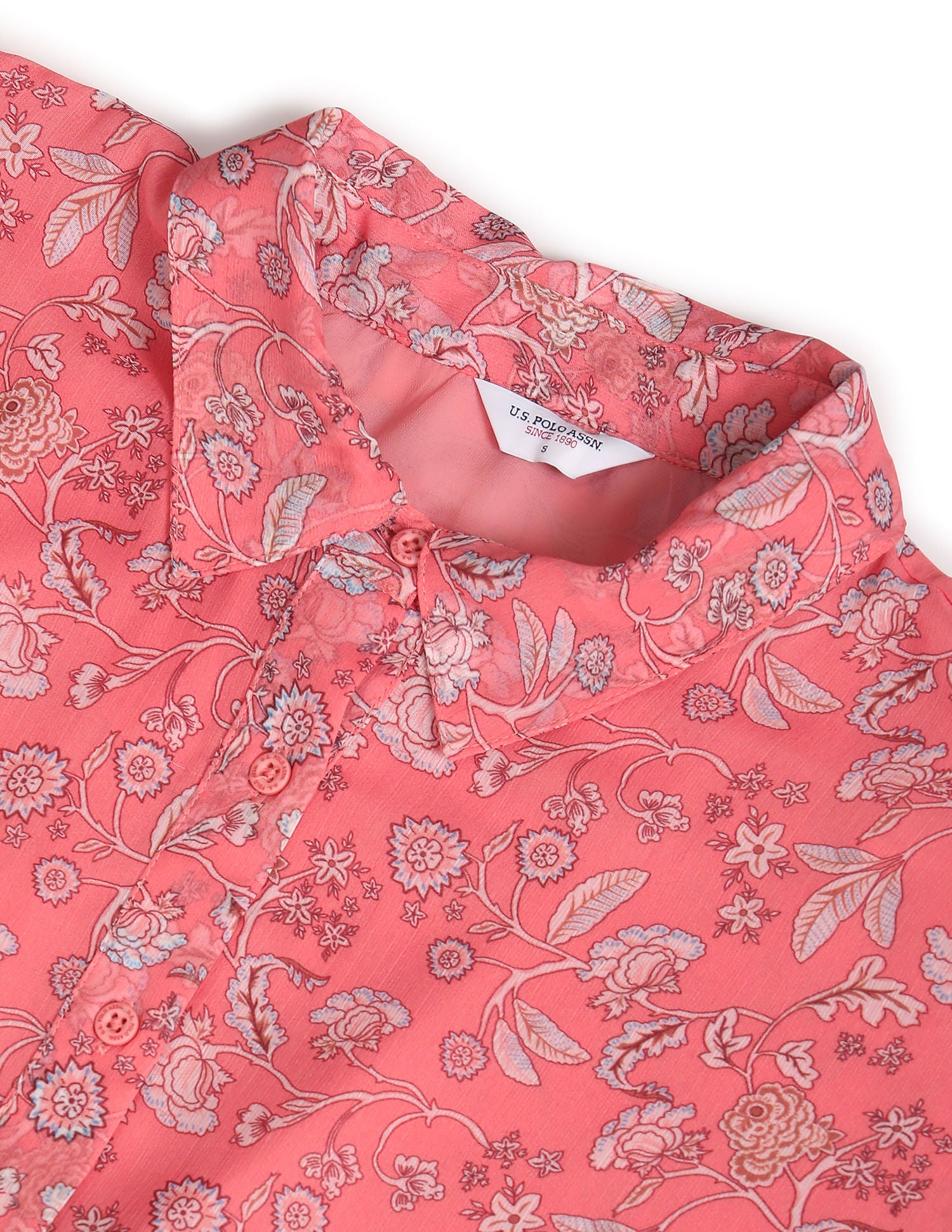 Fit And Flare Floral Print Shirt Coral - U.S. POLO ASSN. | Large