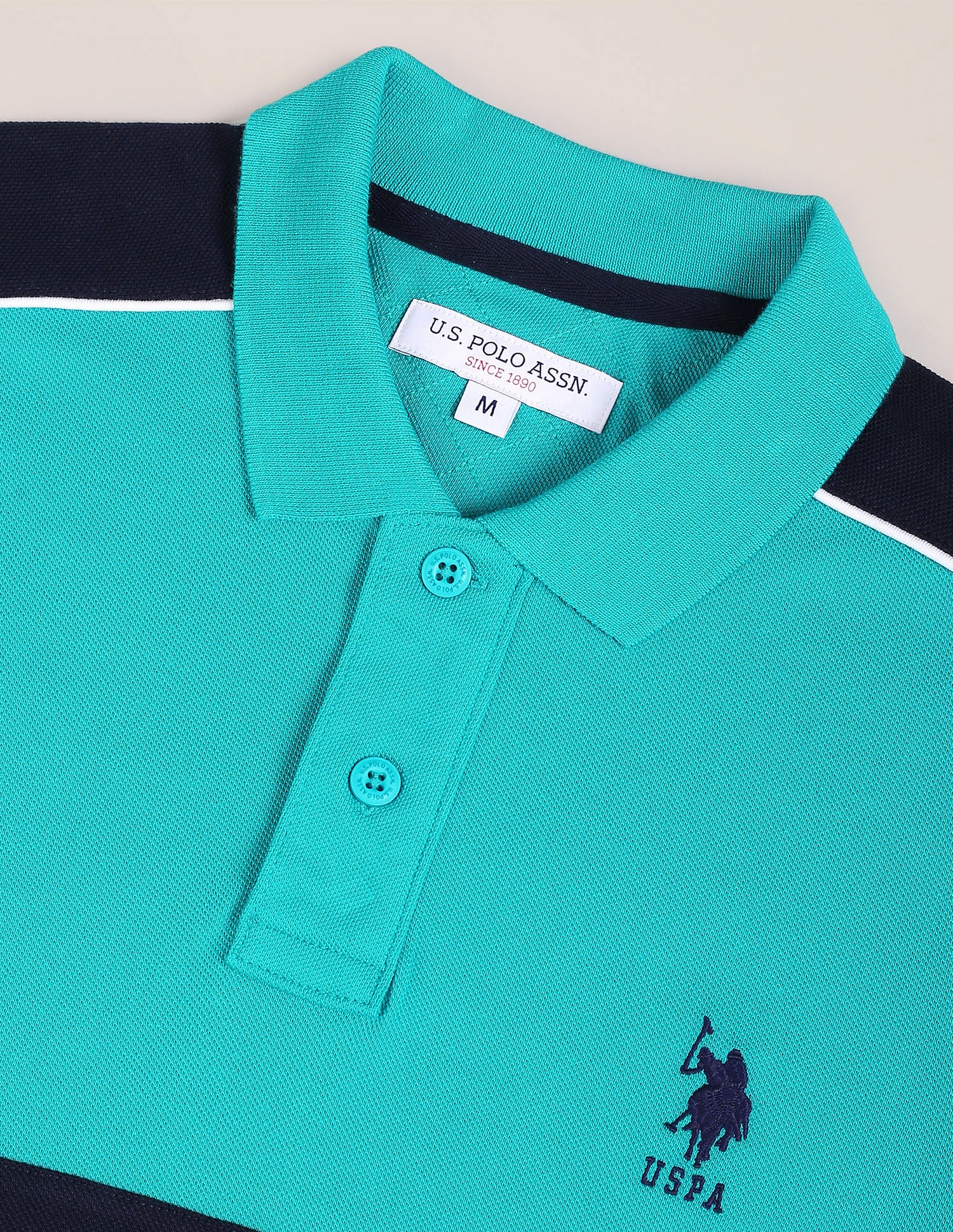 Brand Embroidered Cotton Polo Shirt Teal - U.S. Polo Assn. India | Large
