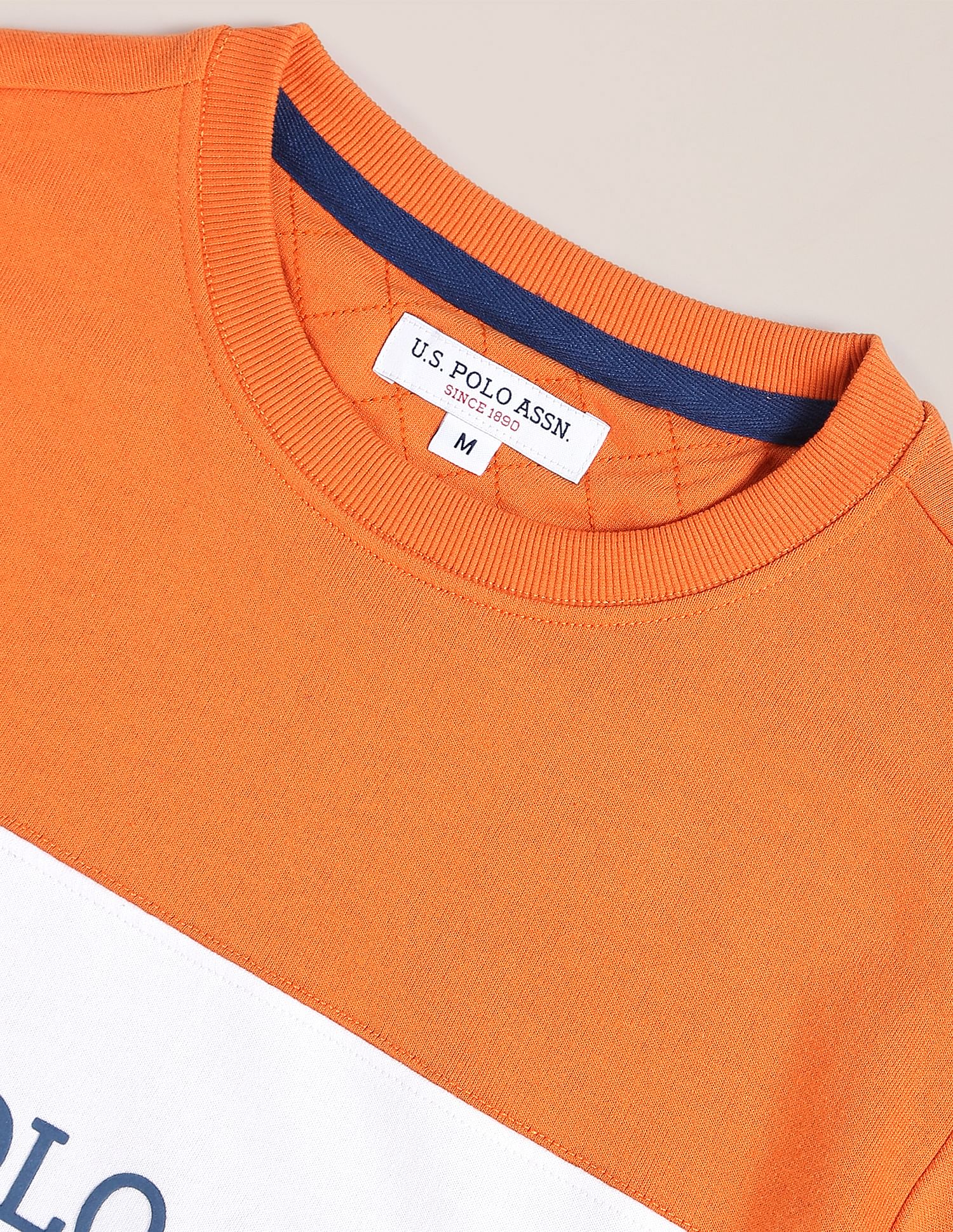 Colour Block Crew Neck Sweatshirt Orange and Navy - U.S. POLO ASSN. | Large