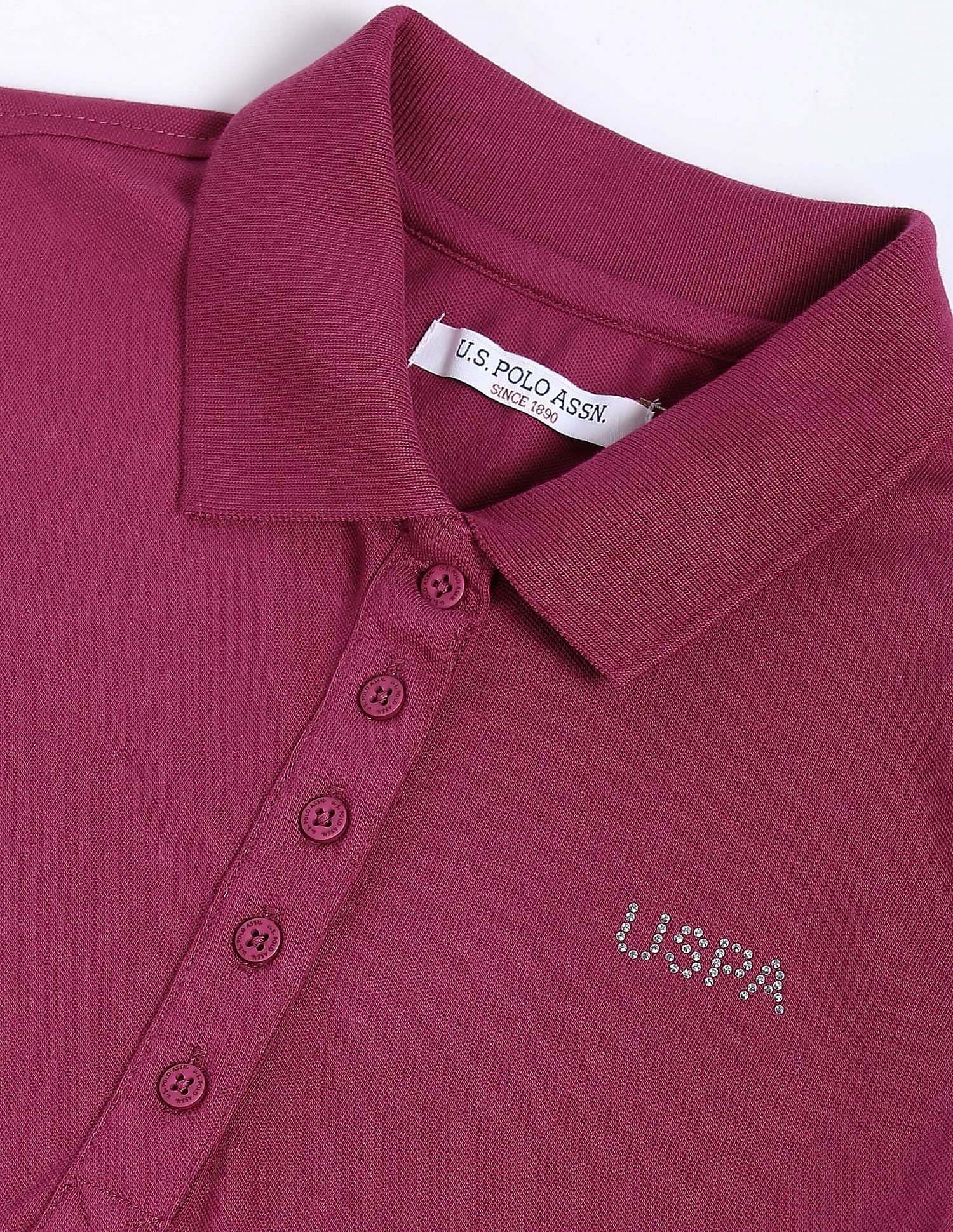 Brand Logo Solid Pique Polo Shirt Fuchsia - U.S. POLO ASSN. | Large