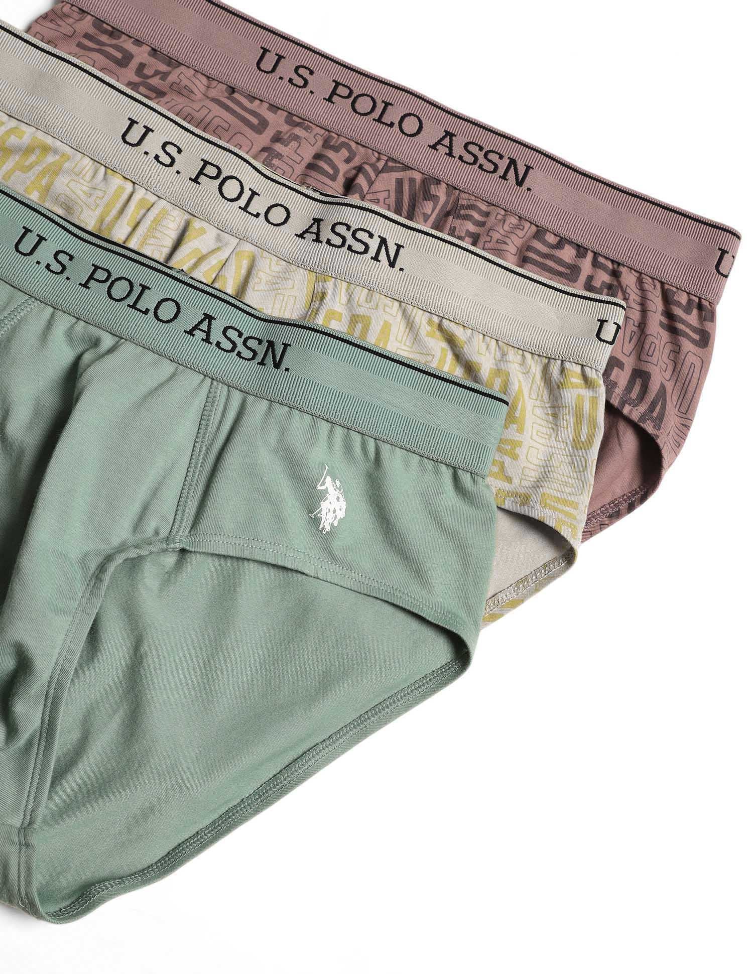 Moisture Wicking Cotton OEB17 Briefs - Pack Of 3 Aop Antle, Aop Oatmeal and Granite Green - U.S. POLO ASSN. | Large