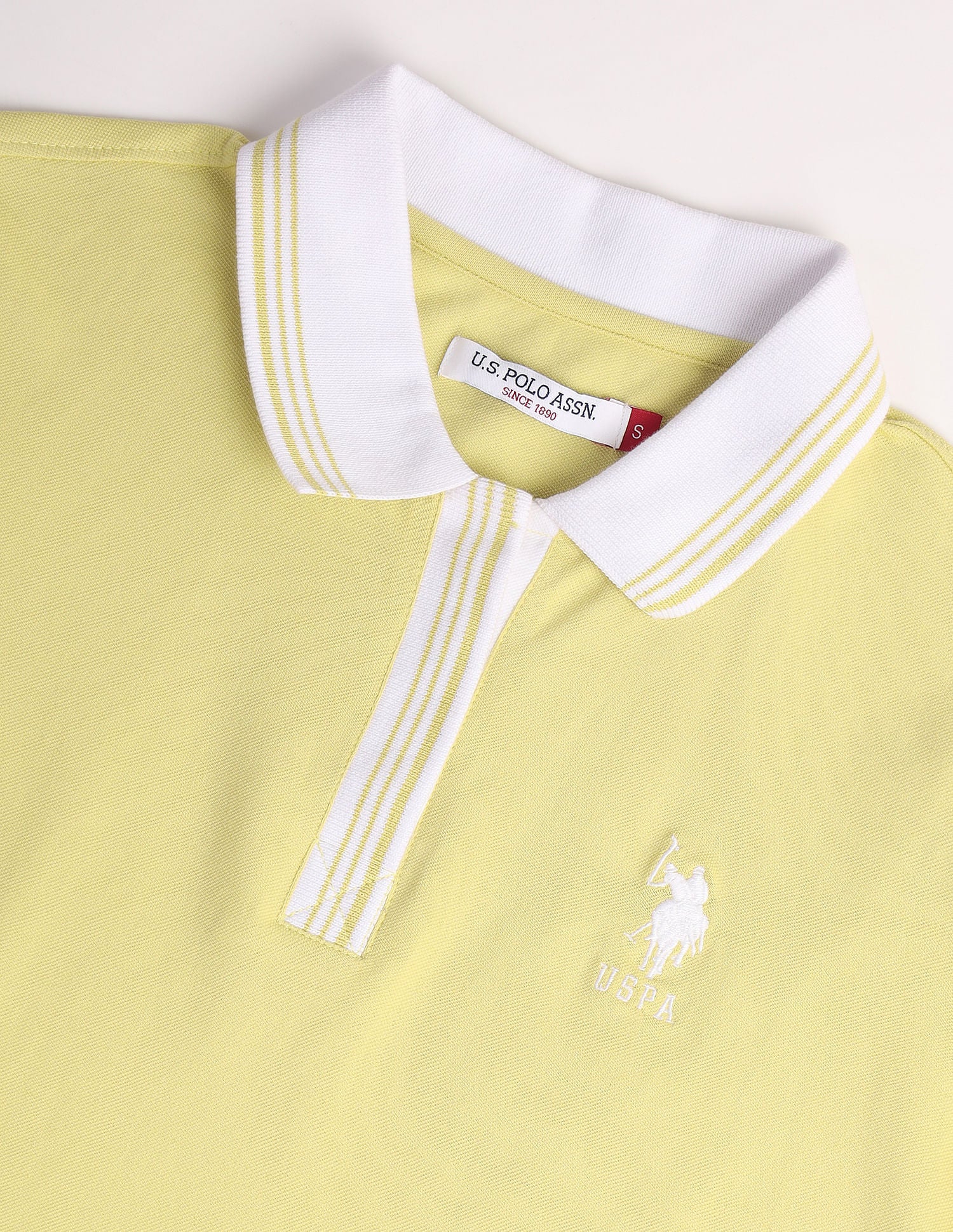 Striped Collar Pique Polo Shirt Yellow - U.S. Polo Assn. India | Large