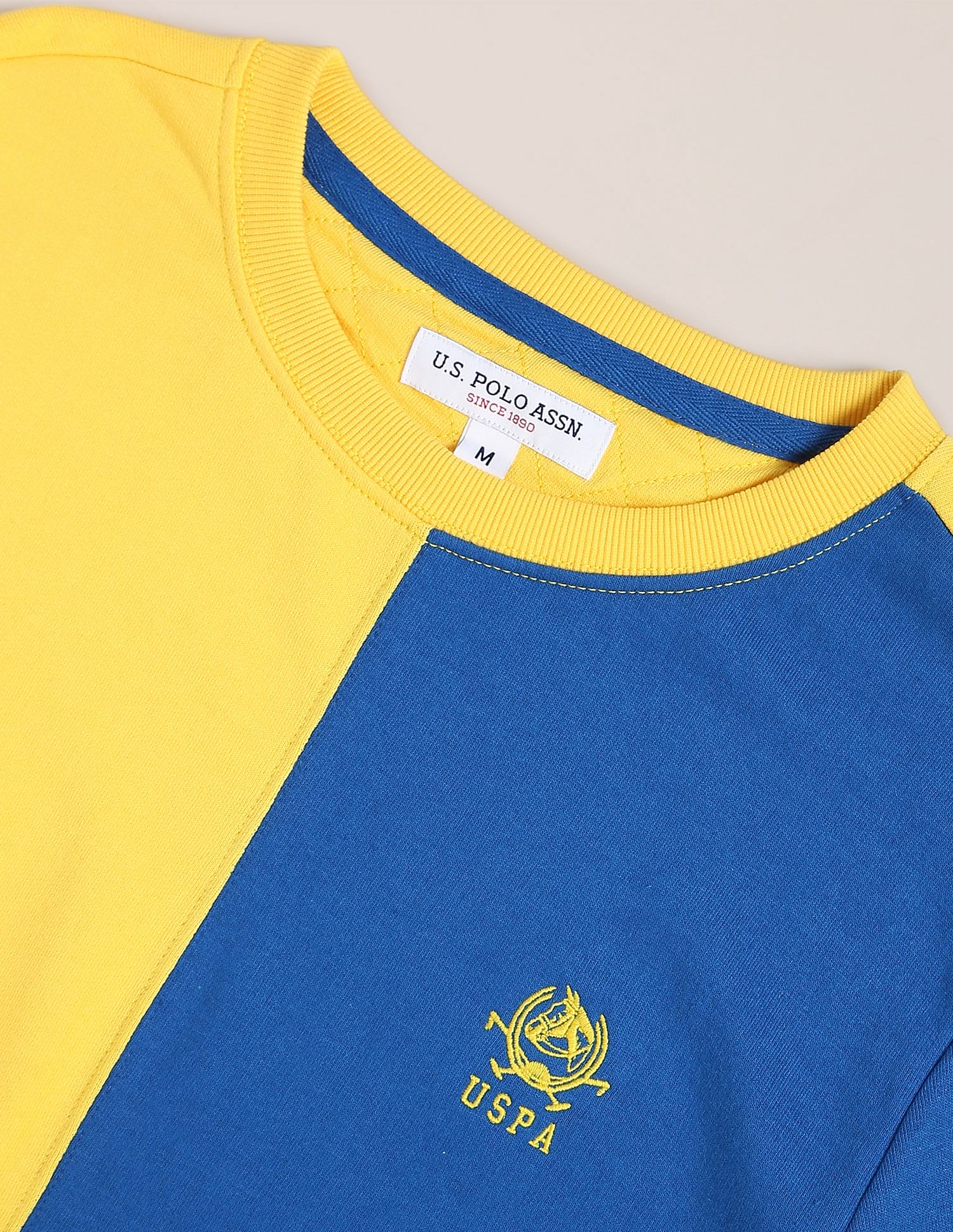 Colour Block Crew Neck Sweatshirt Yellow and Blue - U.S. Polo Assn. India | Large