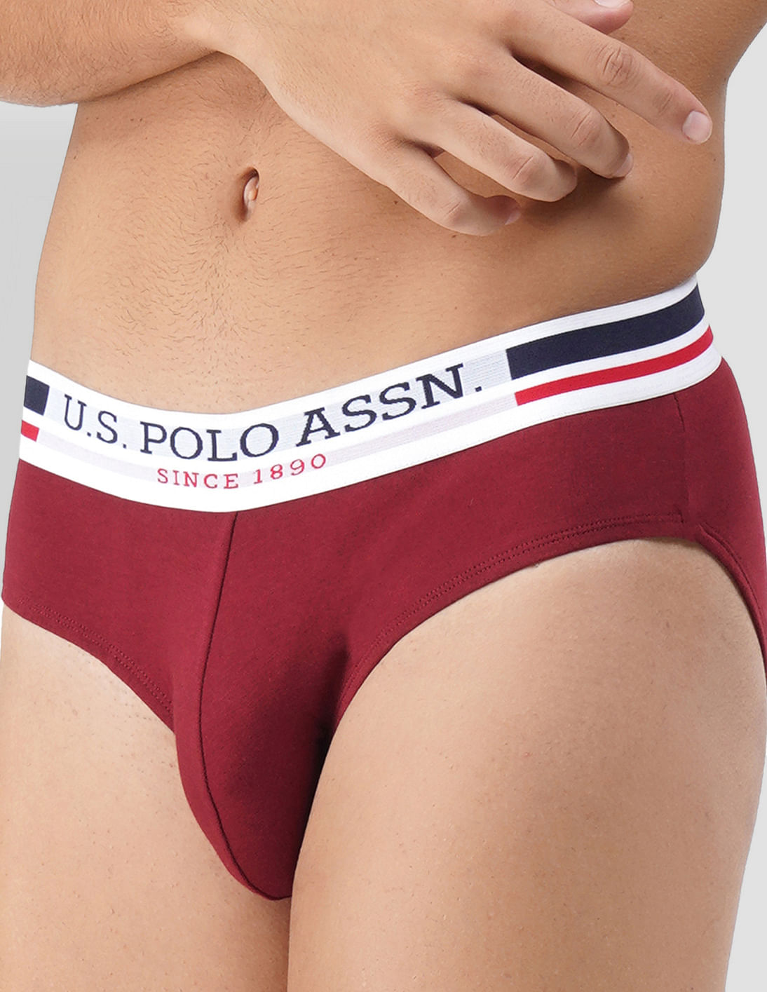 Pure Cotton Solid I006 Briefs - Pack Of 2 Maroon - U.S. POLO ASSN. | Large