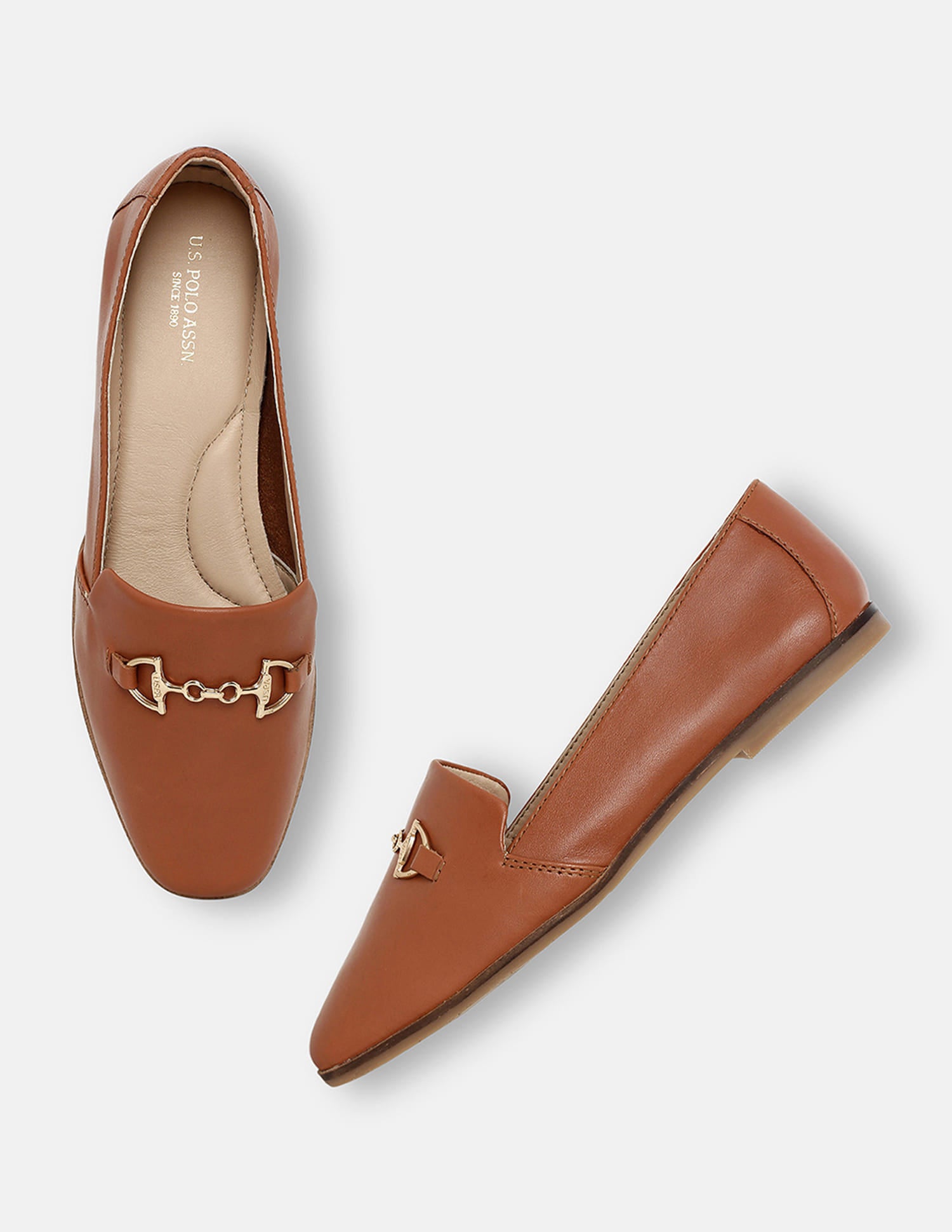 Emera Metallic Accent Round Toe Loafers Tan - U.S. Polo Assn. India | Large