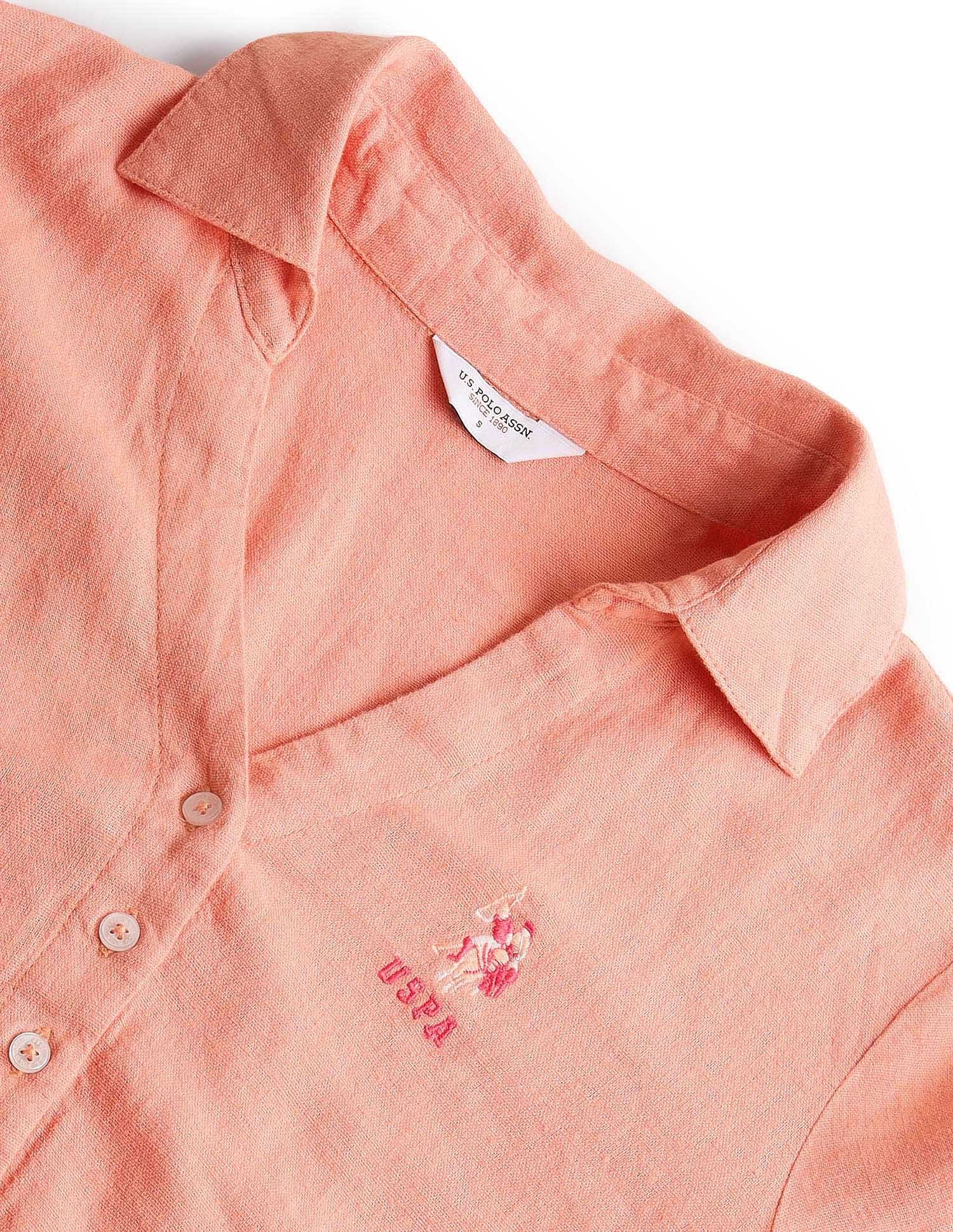 Solid Linen Viscose A-Line Dress Coral - U.S. Polo Assn. India | Large