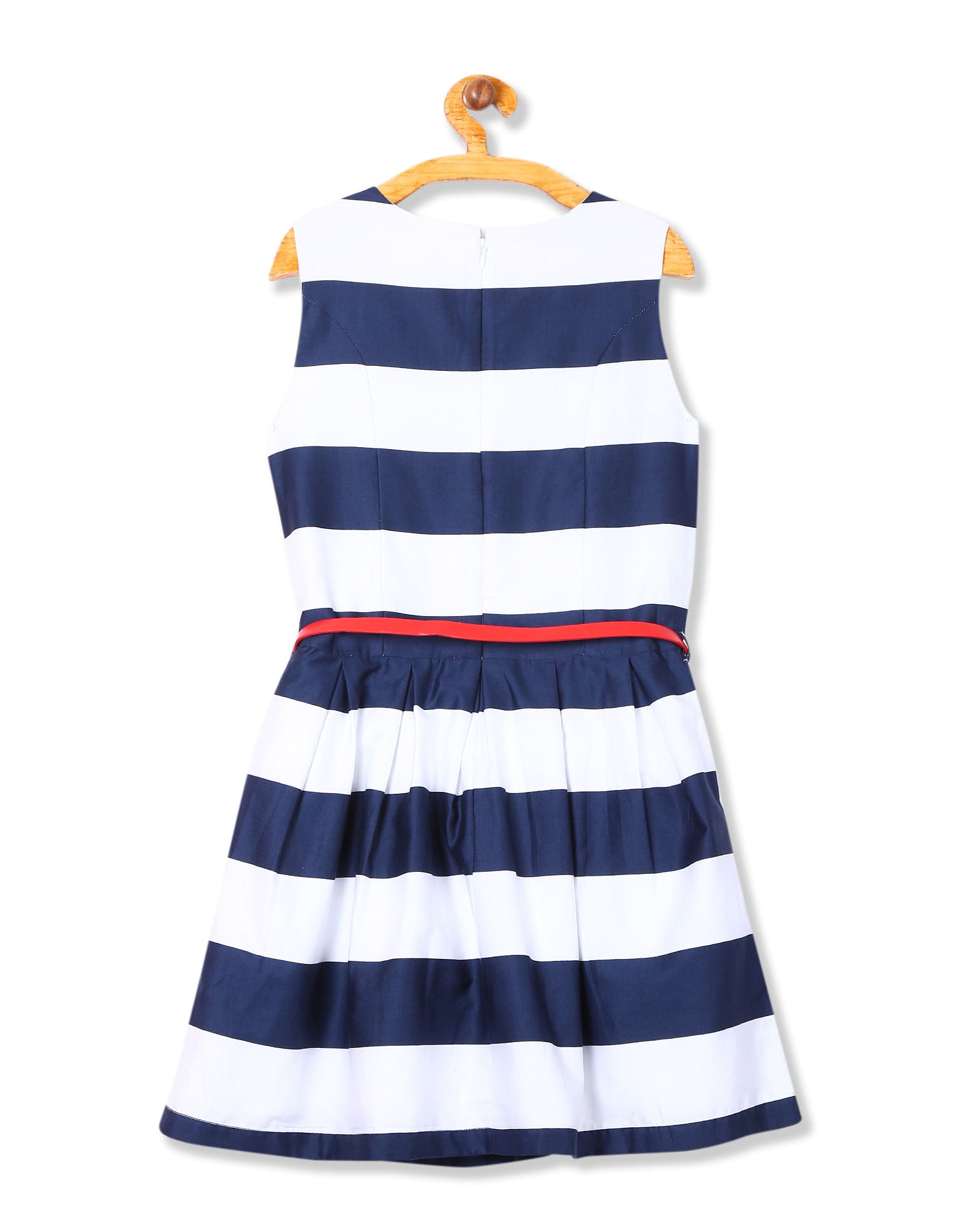Cotton Striped Fit And Flare Dress White and Navy - U.S. Polo Assn. India | Large