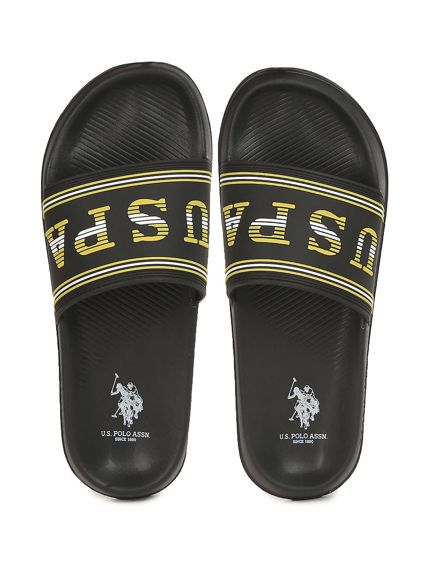 Men Embossed Logo Non-Skid Lightweight Nordin Slides Black - U.S. Polo Assn. India | Large