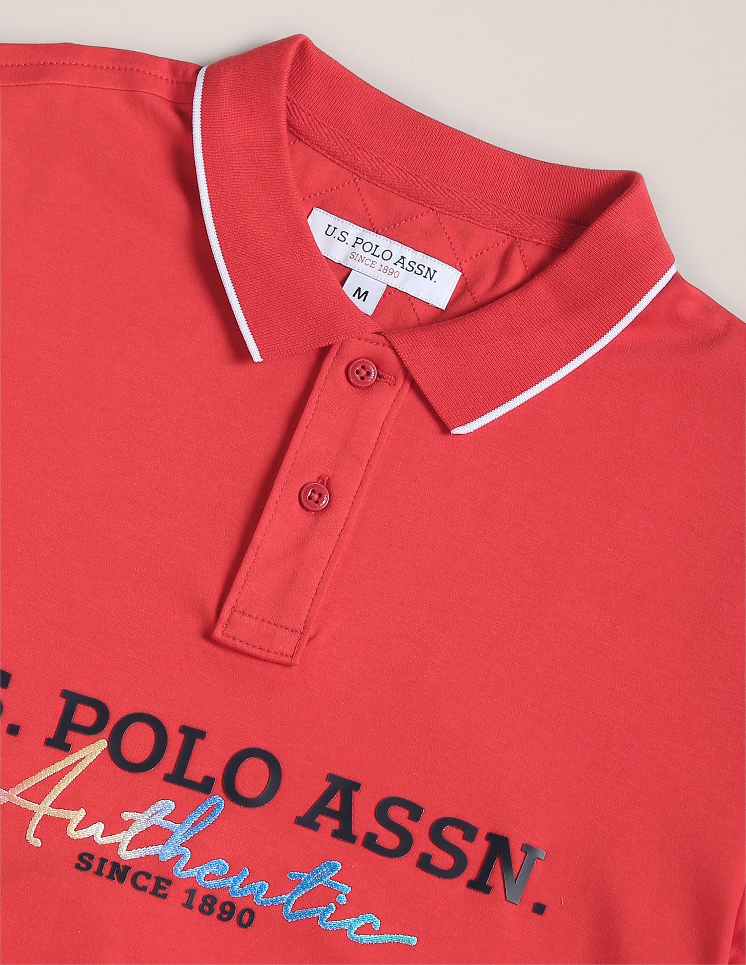 Brand Print Slim Polo Shirt Red - U.S. Polo Assn. India | Large