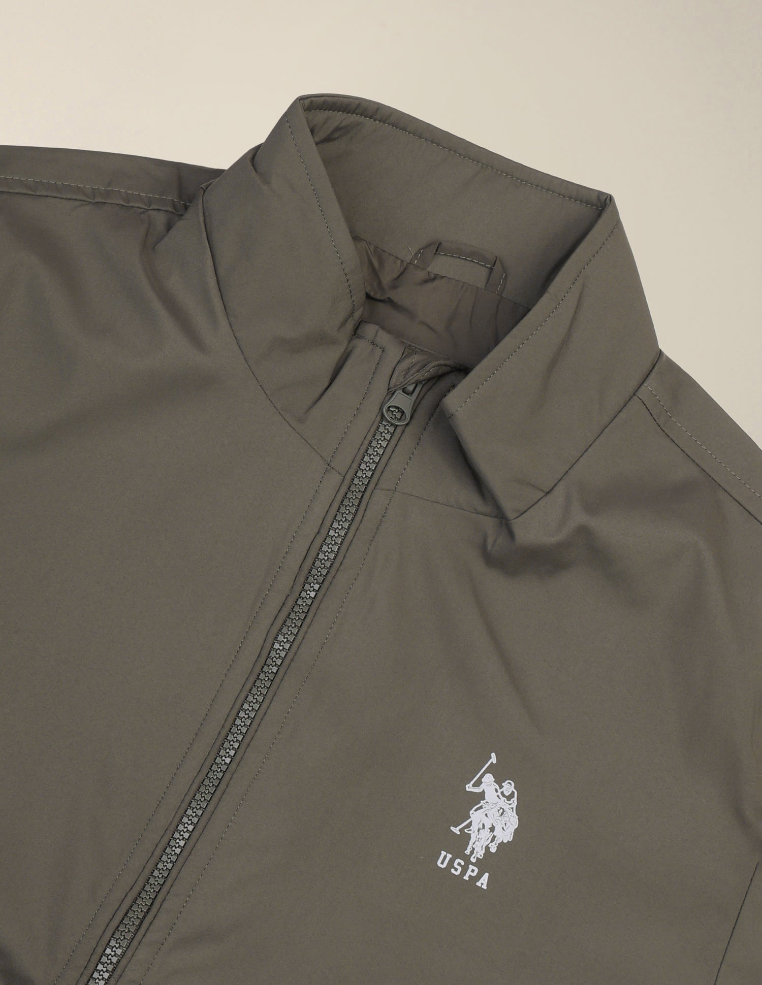 High Neck Solid Polyester Jacket Olive - U.S. Polo Assn. India | Large