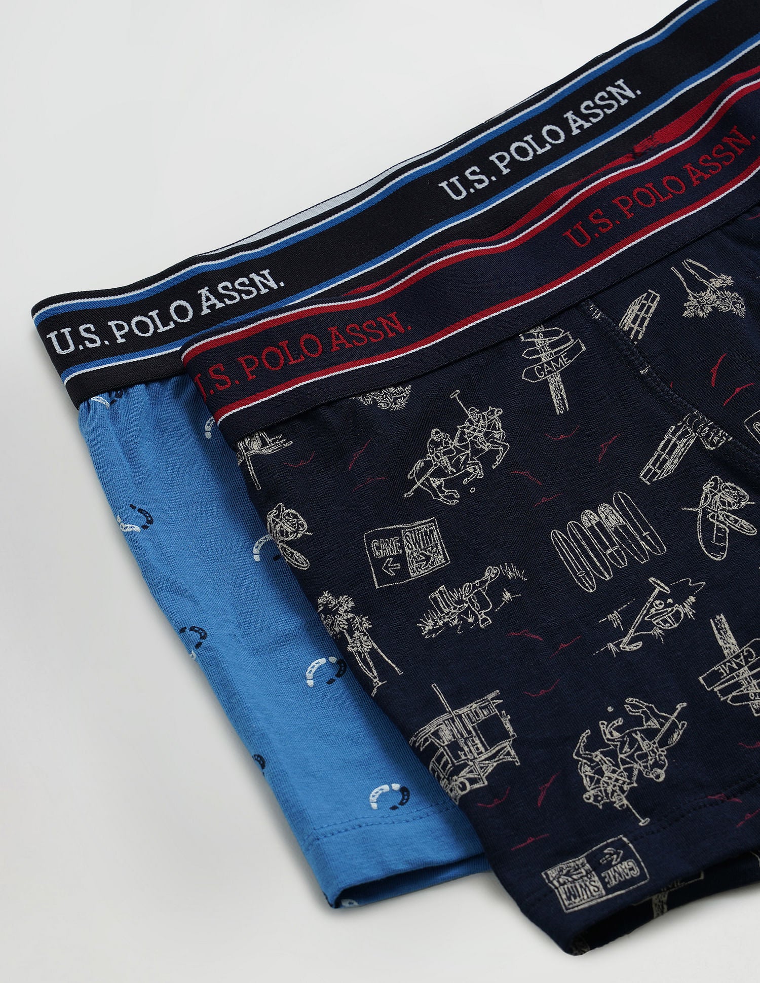 All Over Print Cotton Spandex I616 Trunks - Pack Of 2 Blue and Navy - U.S. POLO ASSN. | Large
