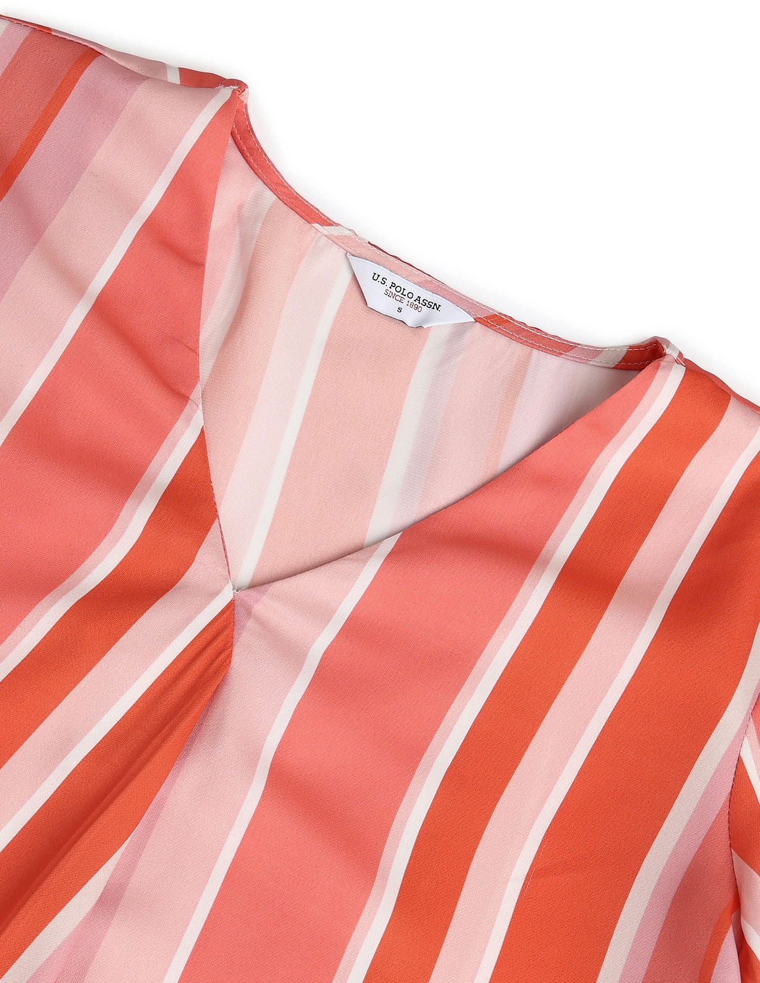 Vertical Stripe V-Neck Top Peach and Orange - U.S. Polo Assn. India | Large
