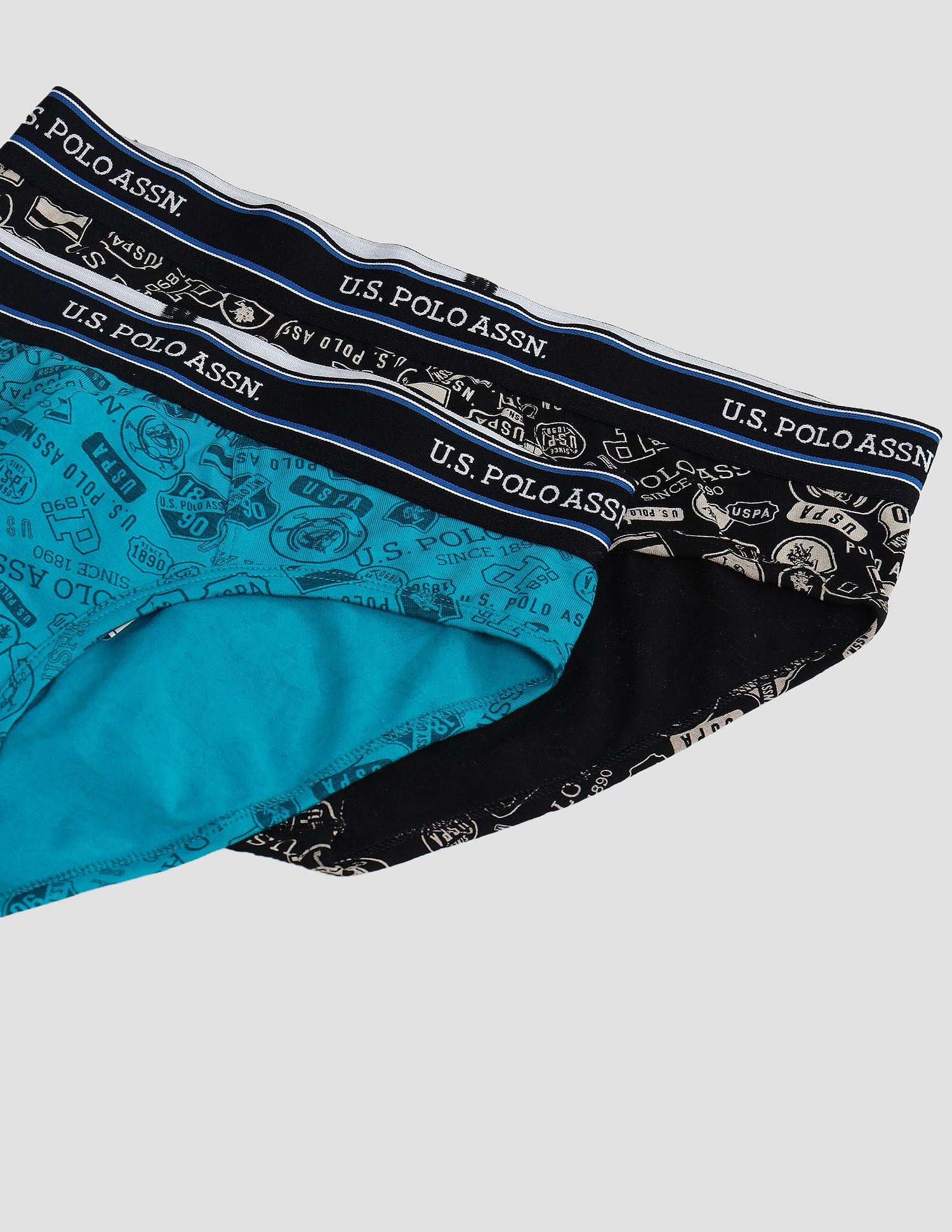 Elasticized Waist Printed I615 Briefs - Pack Of 2 Black and Tile Blue - U.S. POLO ASSN. | Large