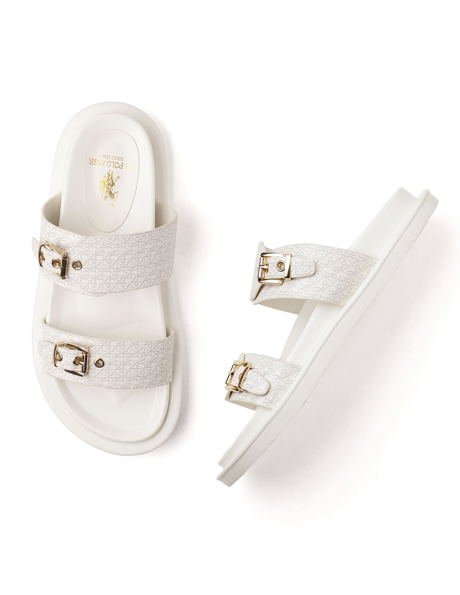 Open Toe Buckle Detail Maria Sandals White - U.S. Polo Assn. India | Large