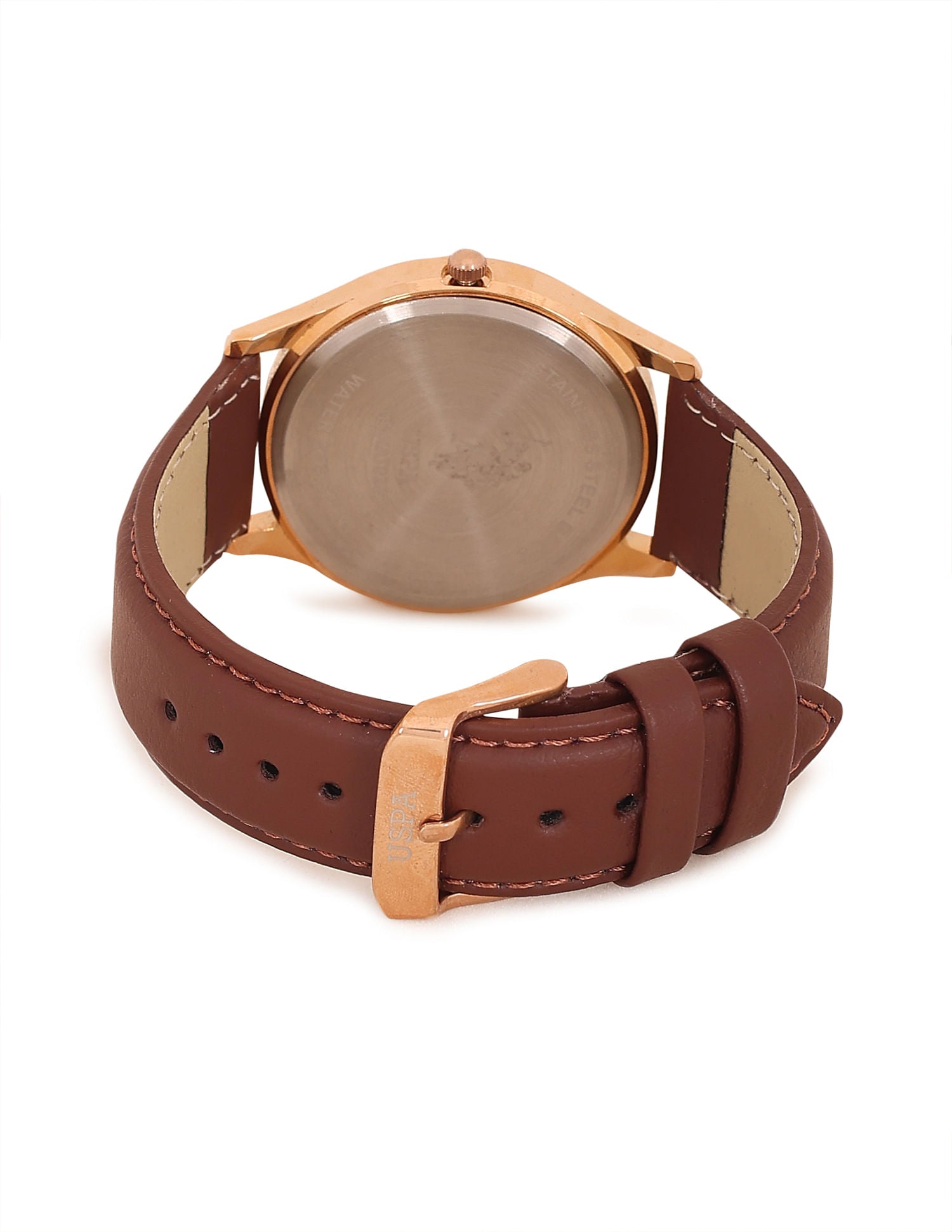 Round Dial Analog Watch Brown and Gold - U.S. POLO ASSN. | Large