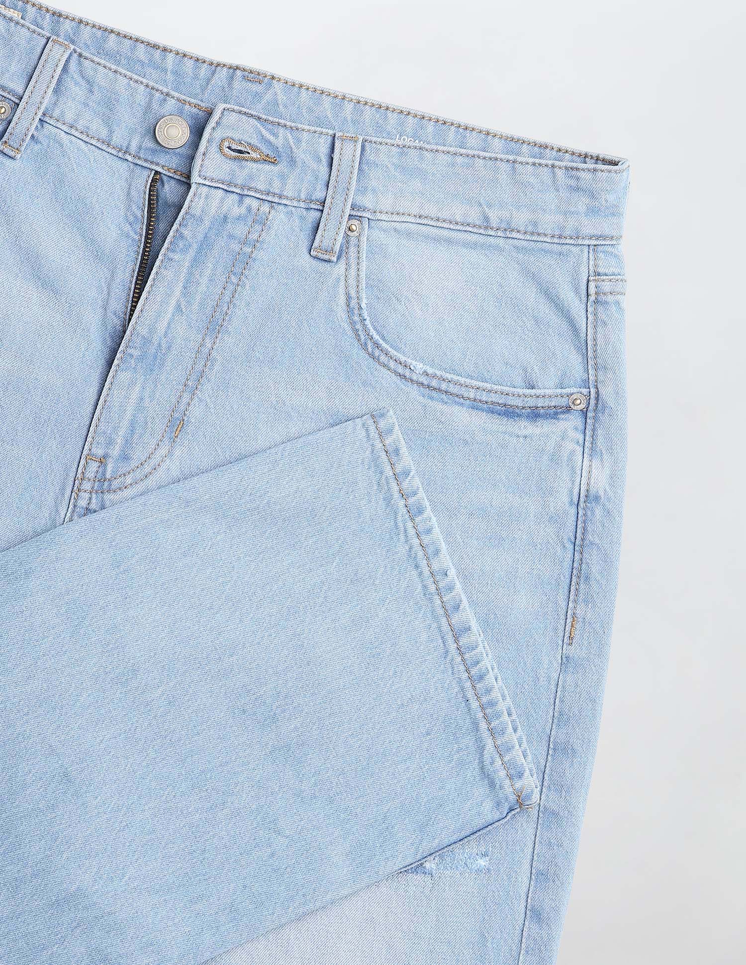 Logan Loose Straight Fit Blue Distressed Jeans Light Blue - U.S. Polo Assn. India | Large