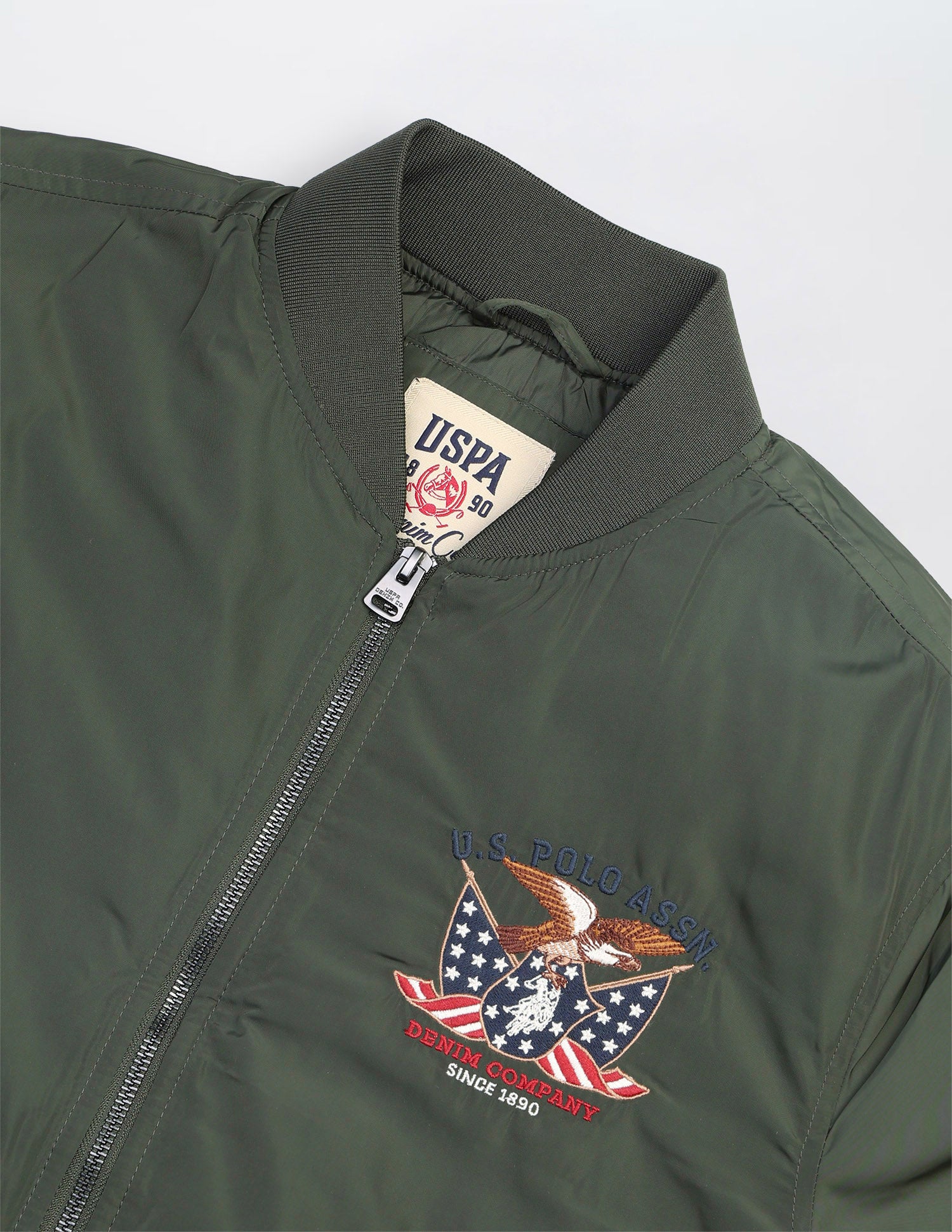 Solid Regular Fit Bomber Jacket Olive - U.S. Polo Assn. India | Large