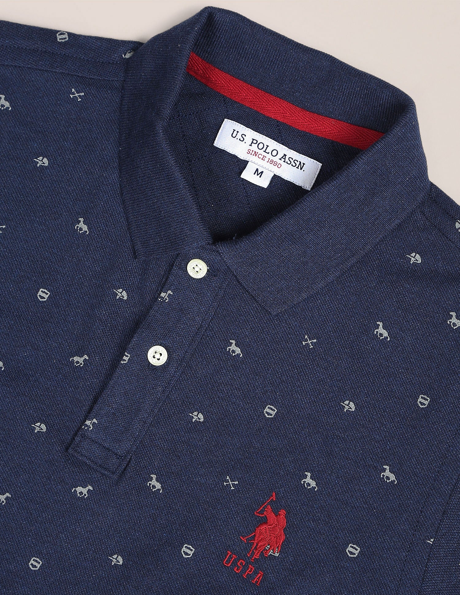 All Over Graphic Print Cotton Polo Shirt Navy - U.S. Polo Assn. India | Large