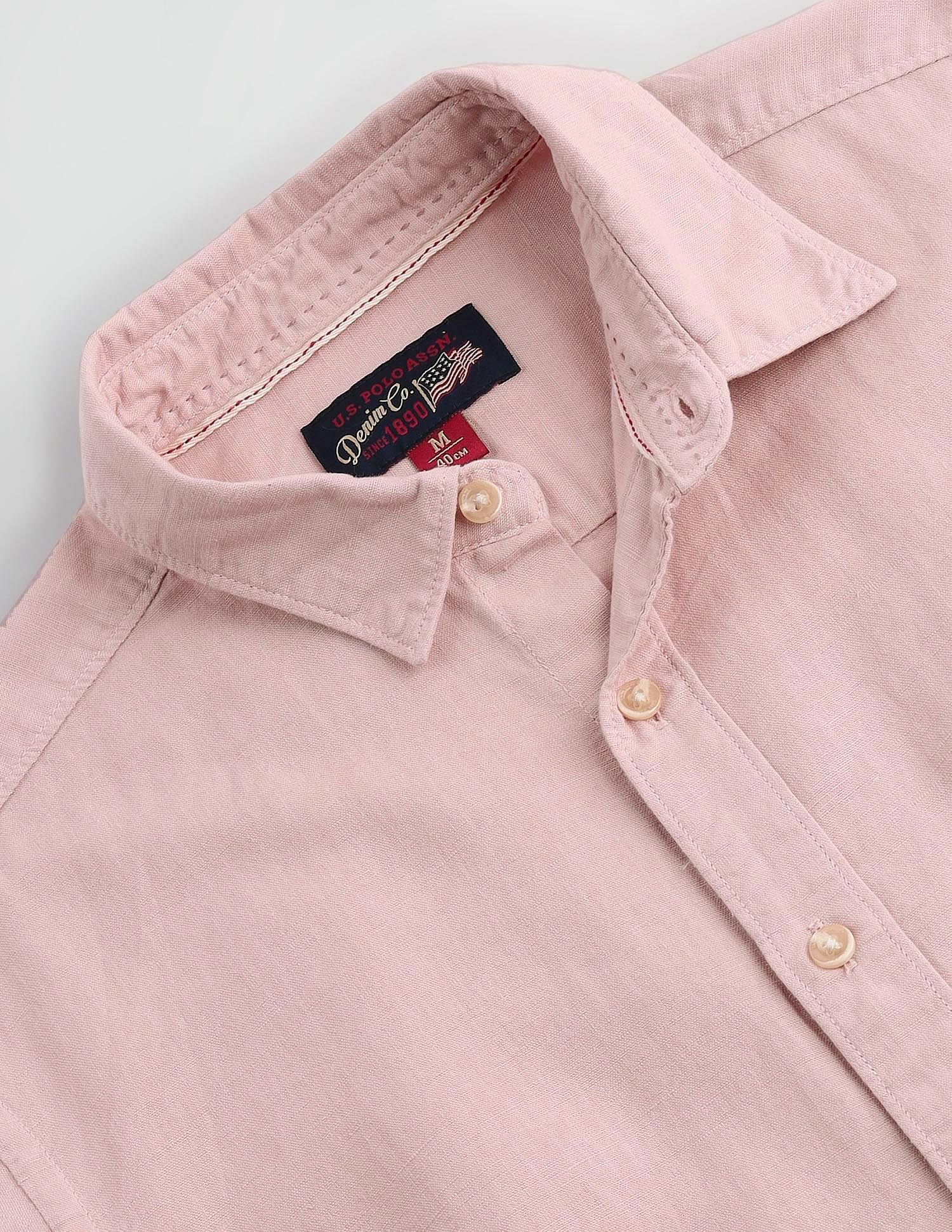 Spread Collar Solid Shirt Pink - U.S. Polo Assn. India | Large
