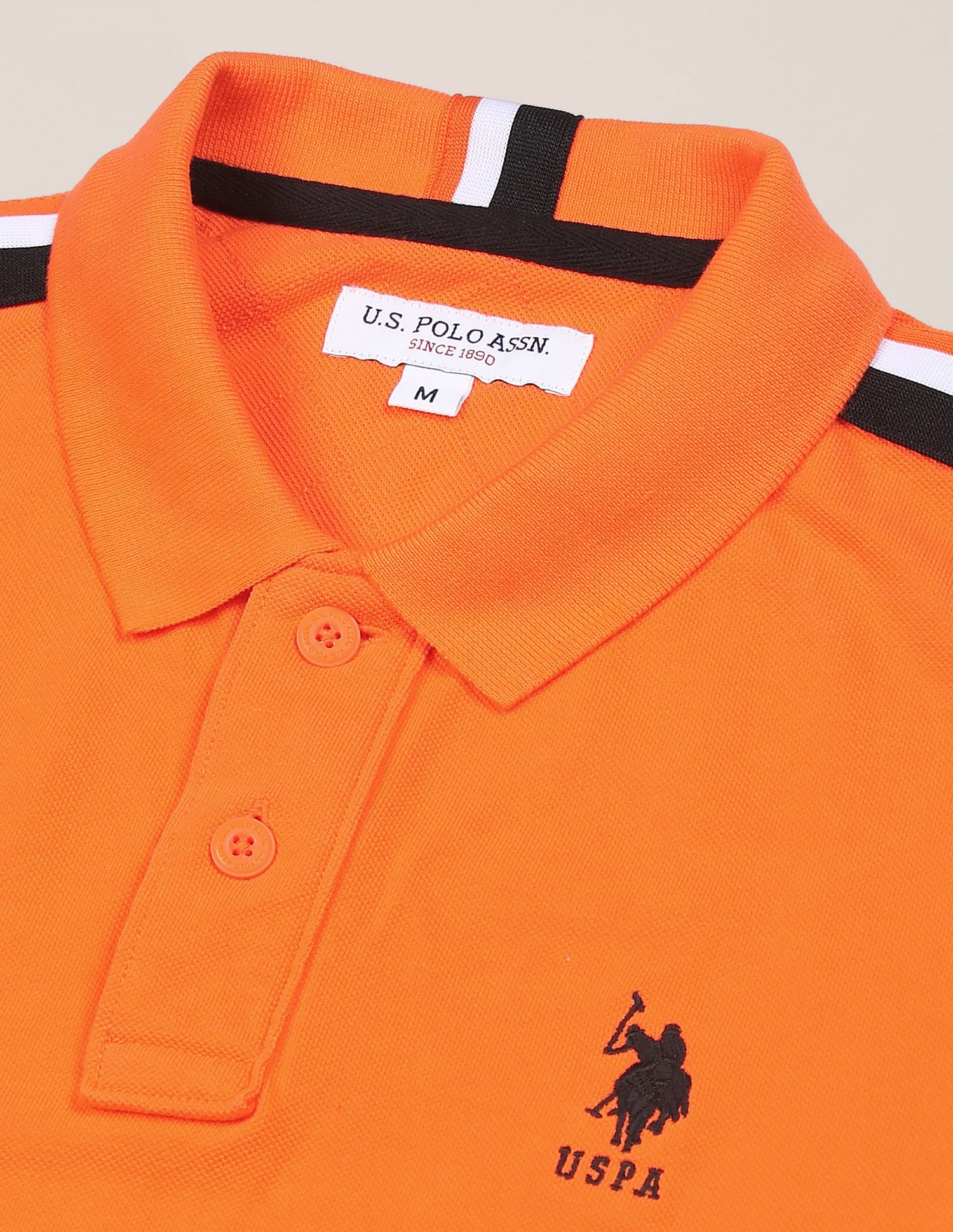 Striped Tape Solid Pure Cotton Polo Shirt Orange - U.S. Polo Assn. India | Large