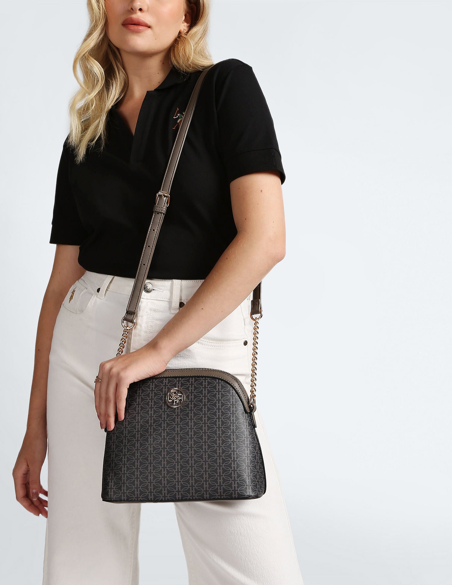 Chain Detail Dome Sling Bag Grey - U.S. POLO ASSN. | Large