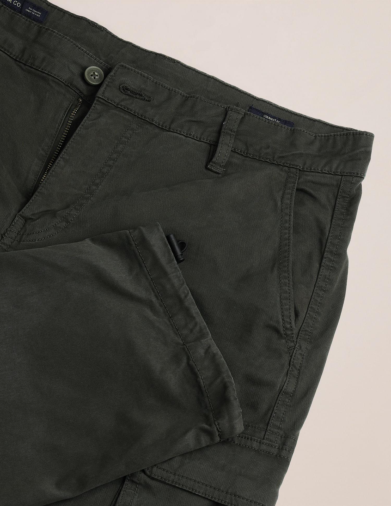 Slim Straight Fit Solid Cargo Pants Olive - U.S. Polo Assn. India | Large