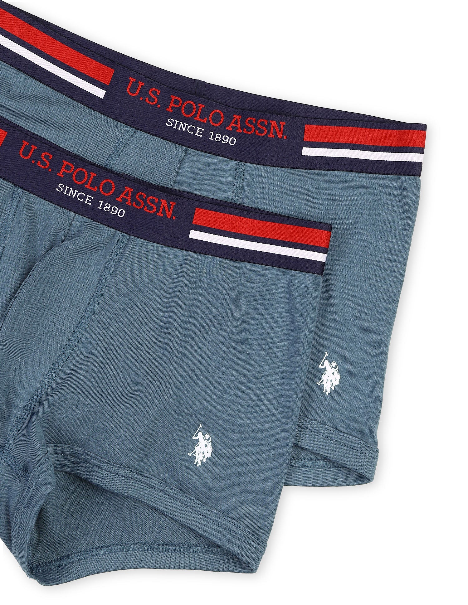 Elastic Waistband Ribbed I641 Trunks - Pack Of 2 Teal Grey- Teal Grey - U.S. Polo Assn. India | Large