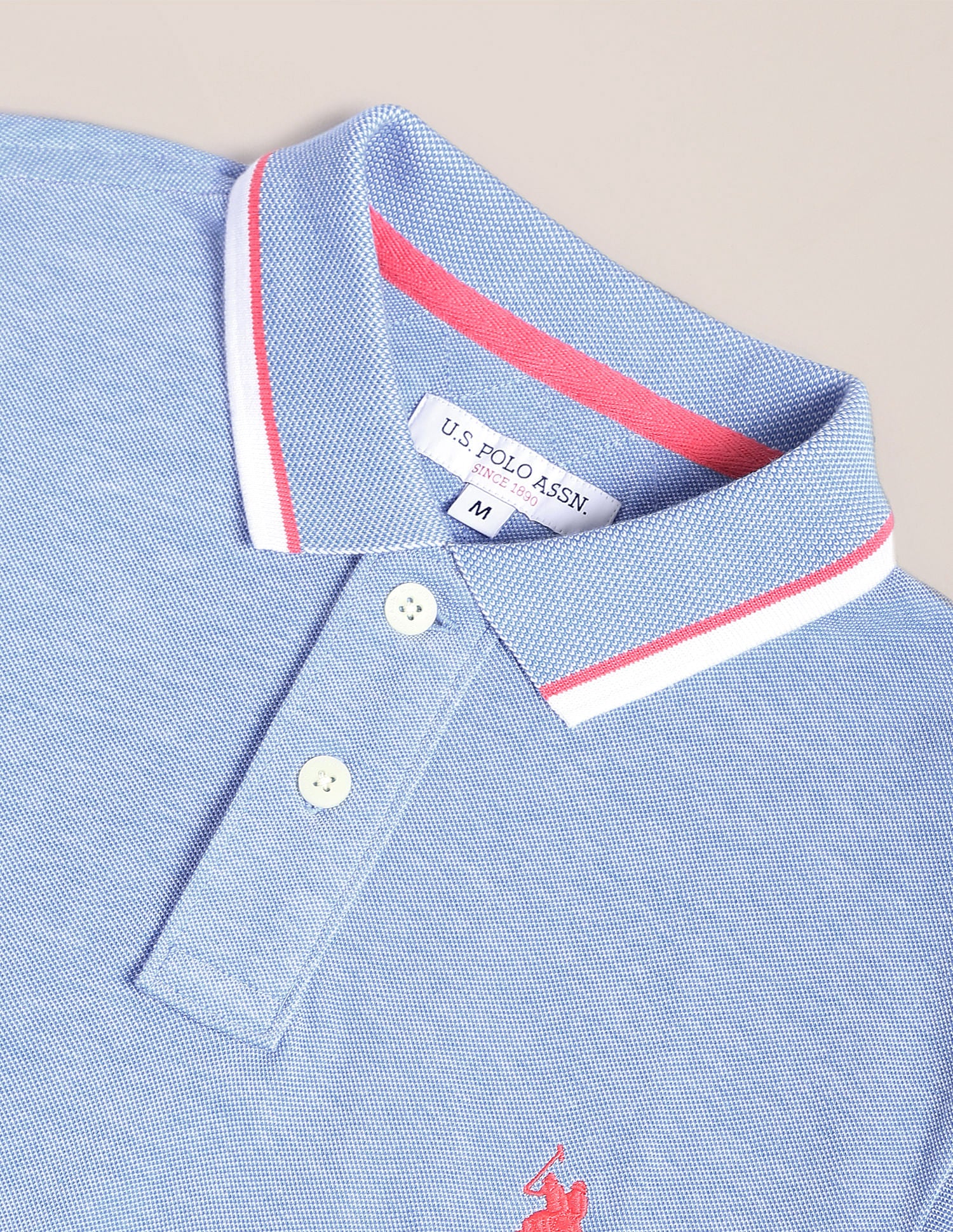 Striped Collar Birdseye Polo Shirt Light Blue - U.S. Polo Assn. India | Large