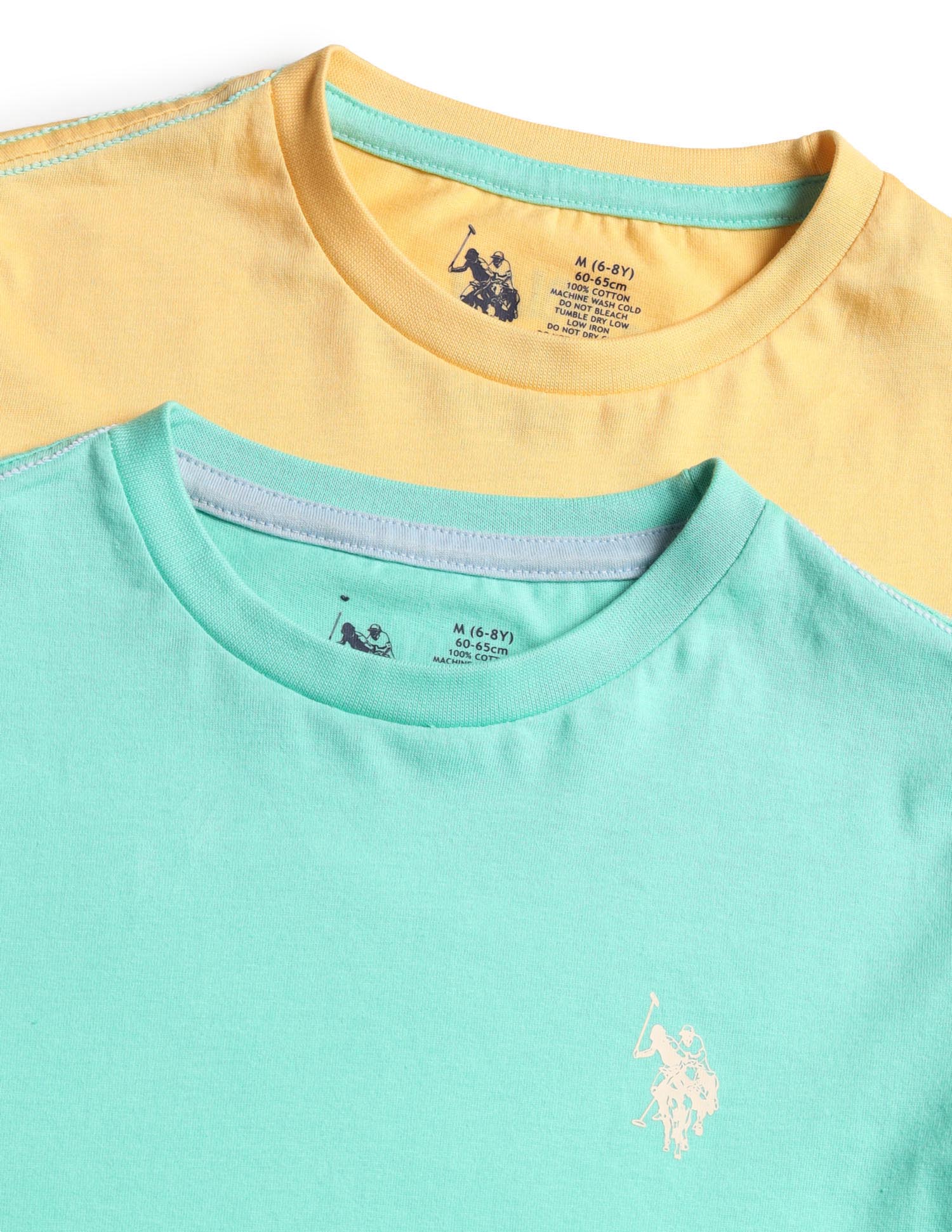 Boys Comfort Fit Pure Cotton T-Shirt - Pack Of 2 Yellow and Green - U.S. POLO ASSN. | Large
