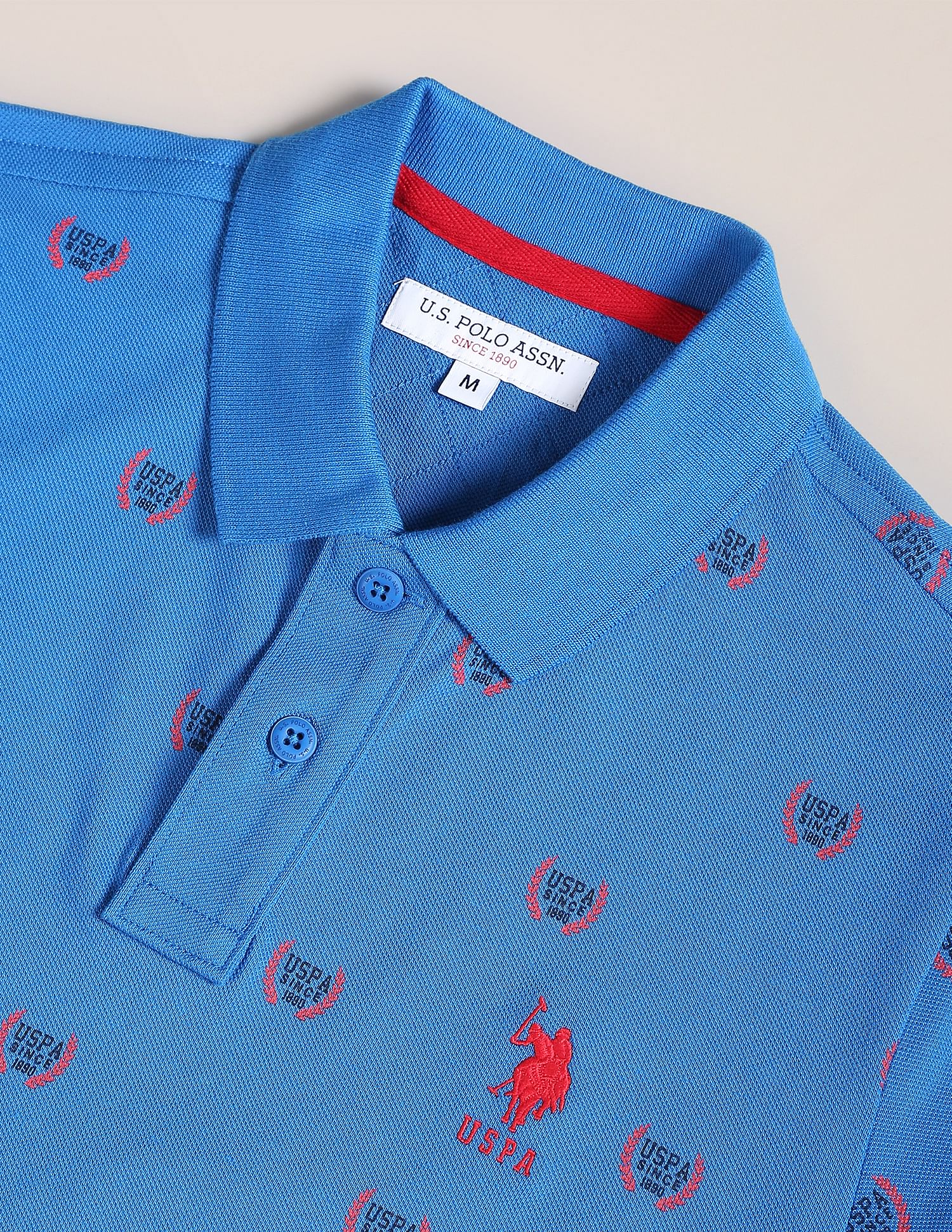 All Over Branding Cotton Polo Shirt Blue - U.S. Polo Assn. India | Large