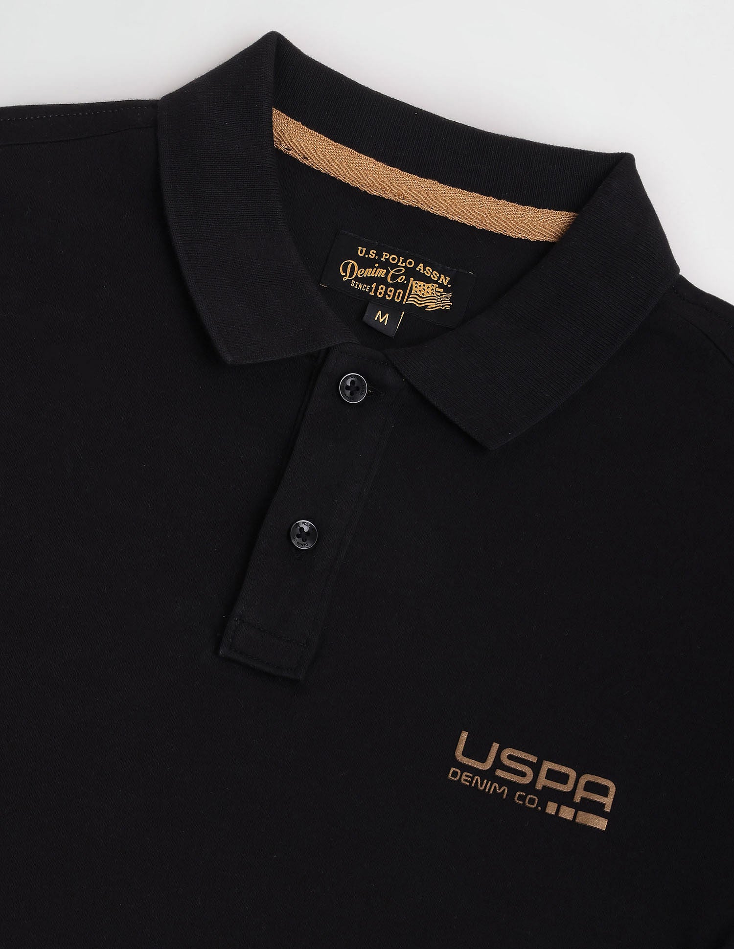 Ribbed Collar Solid Polo Shirt Black - U.S. Polo Assn. India | Large