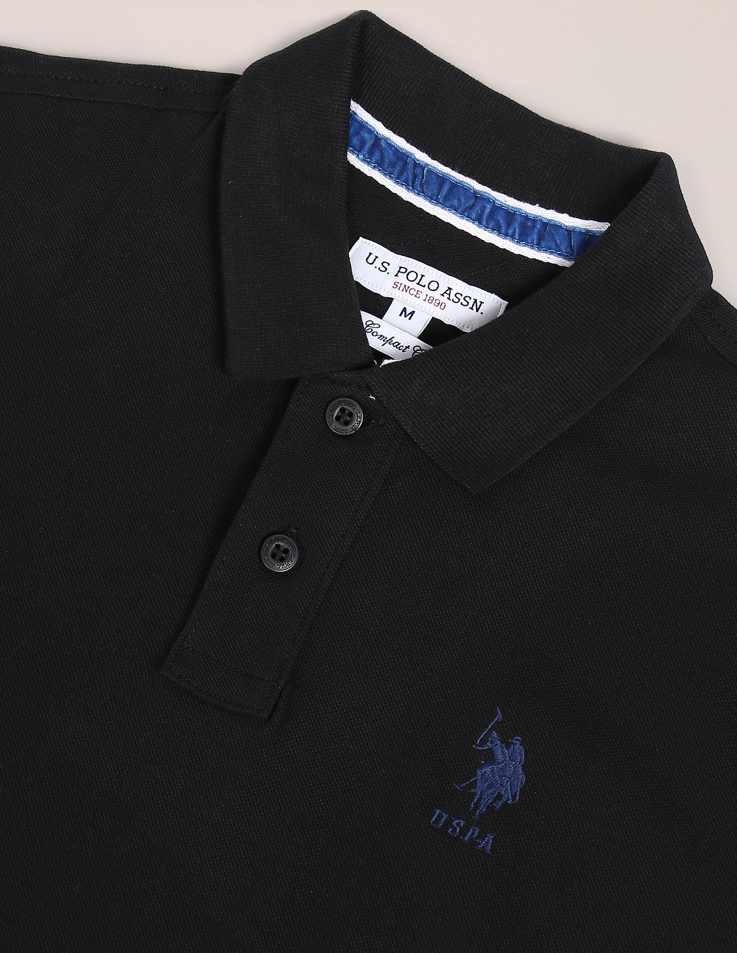 Ribbed Collar Solid Polo Shirt Black - U.S. POLO ASSN. | Large