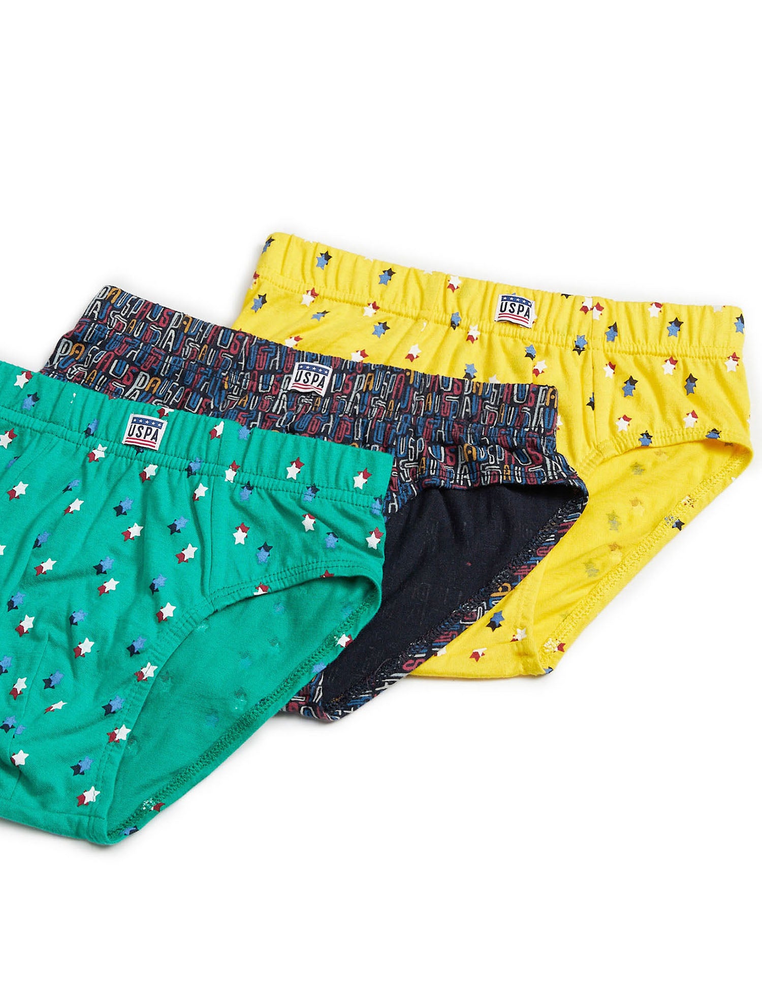 Mid Rise Pure Cotton EKB02 Briefs - Pack Of 3 Green, Yellow and Navy - U.S. POLO ASSN. | Large
