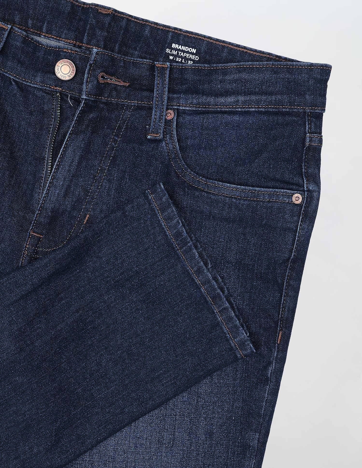 Brandon Slim Tapered Fit Stone Washed Jeans Dark Blue - U.S. POLO ASSN. | Large