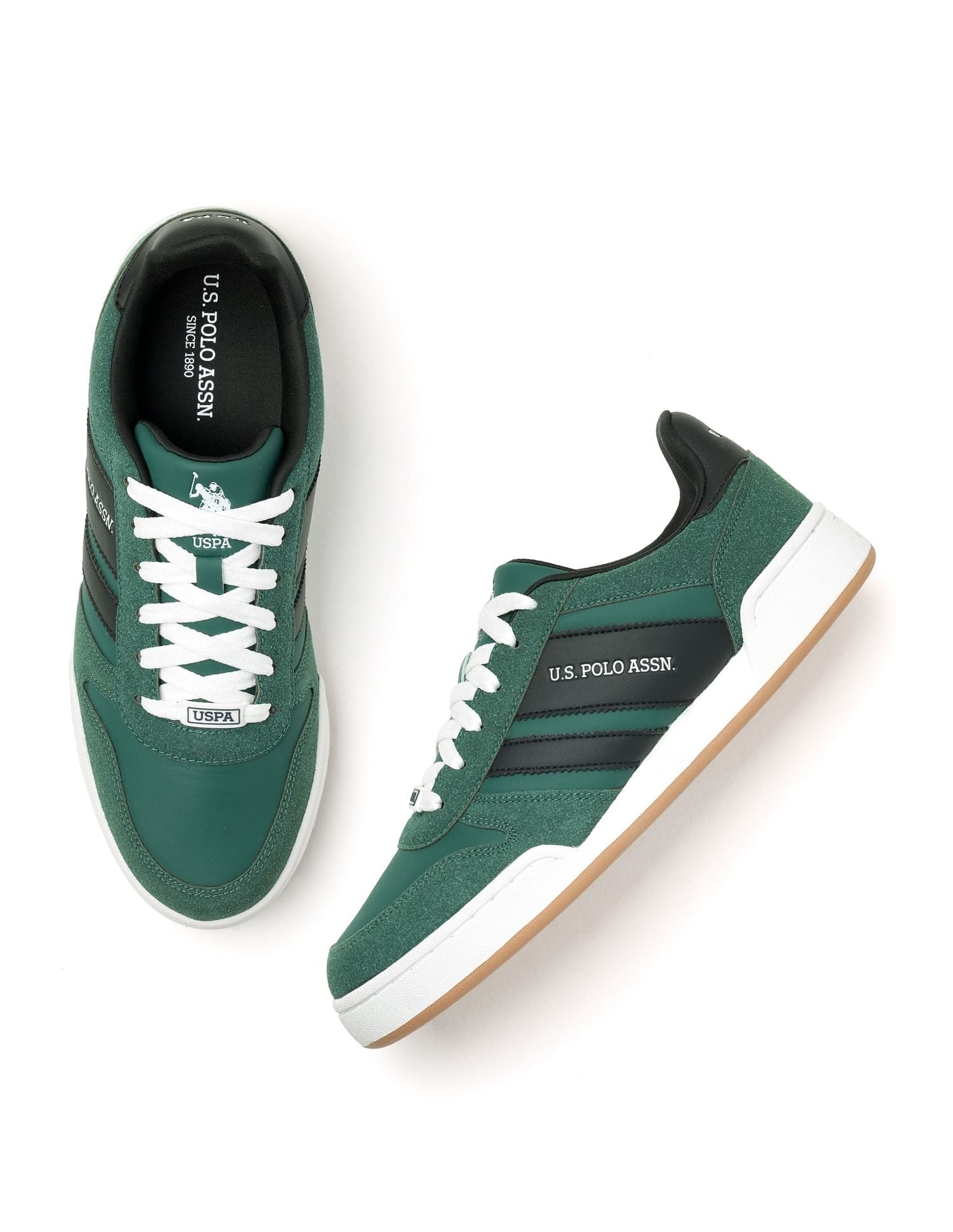 Men Gren Suede Colourblocked Sneakers Green - U.S. POLO ASSN. | Large