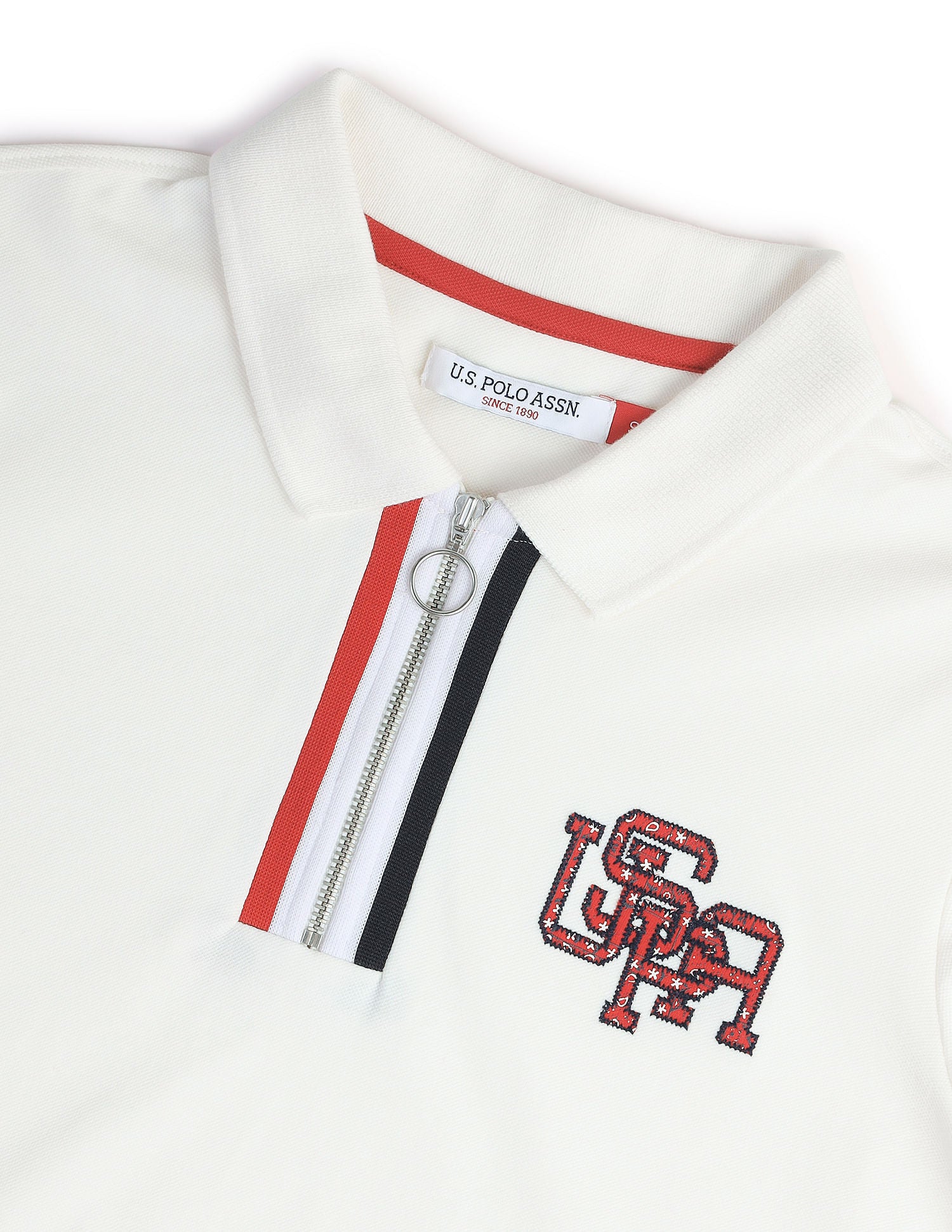 Striped Placket Pique Polo Shirt Off-White - U.S. POLO ASSN. | Large