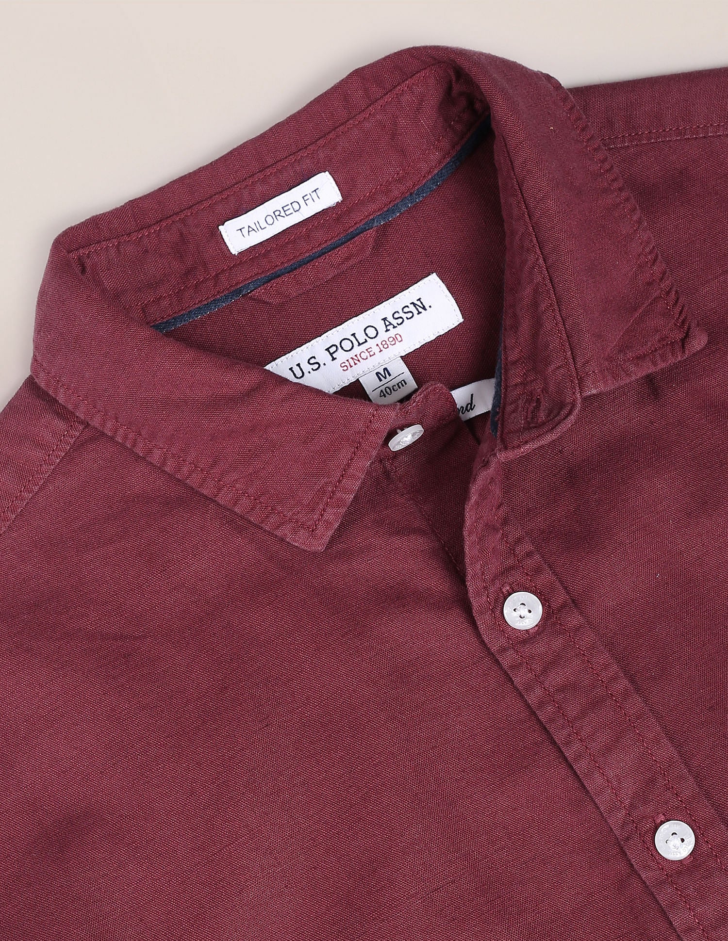 Linen Tailored Fit Shirt Maroon - U.S. POLO ASSN. | Large