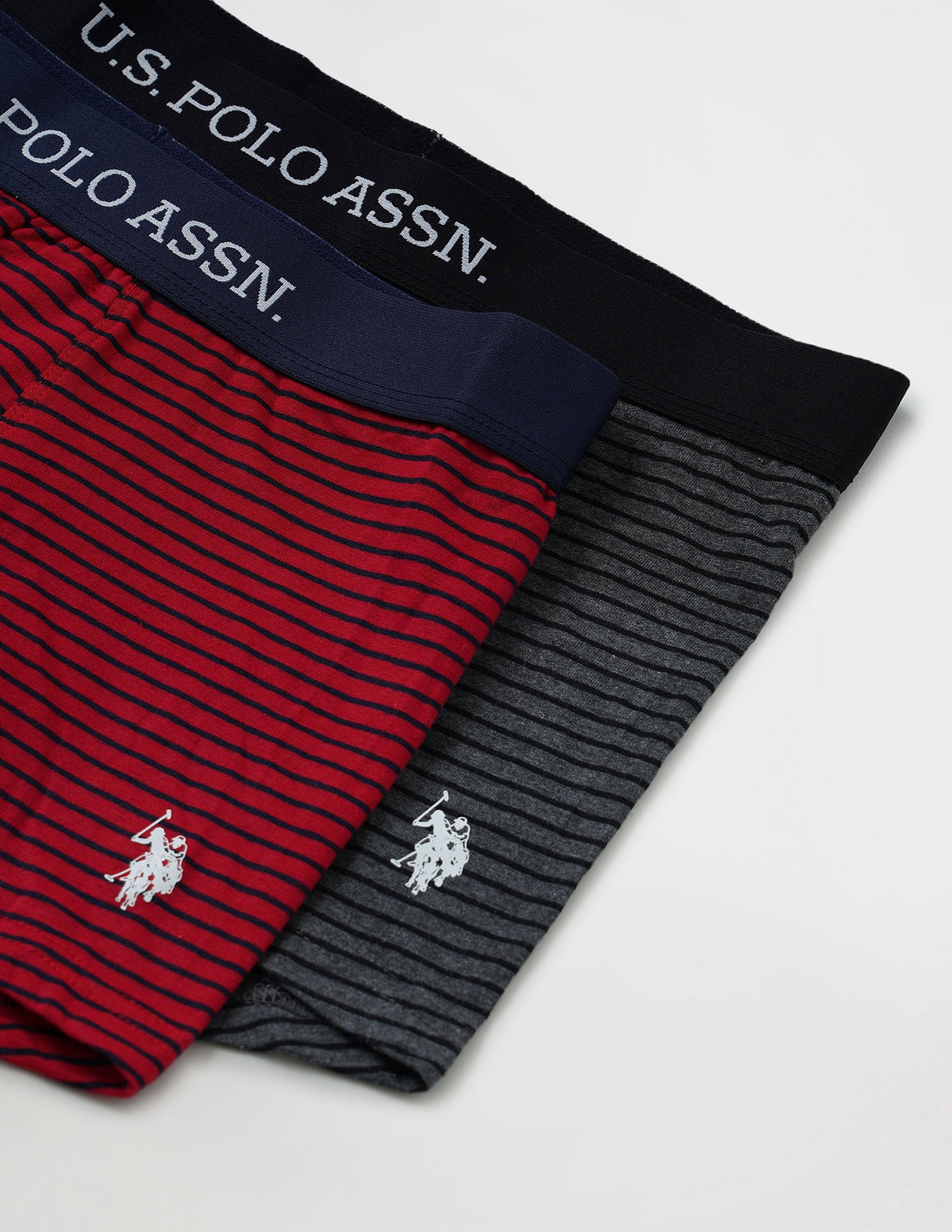 Horizontal Striped ET005 Trunks - Pack Of 2 Grey and Red - U.S. POLO ASSN. | Large
