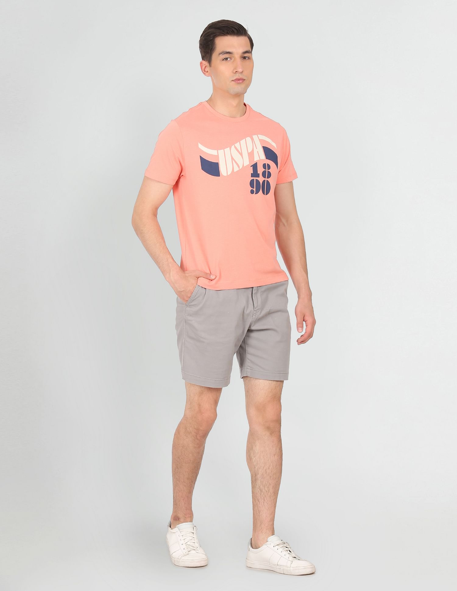 Men Peach Cotton Brand Print T-Shirt Peach - U.S. POLO ASSN. | Large