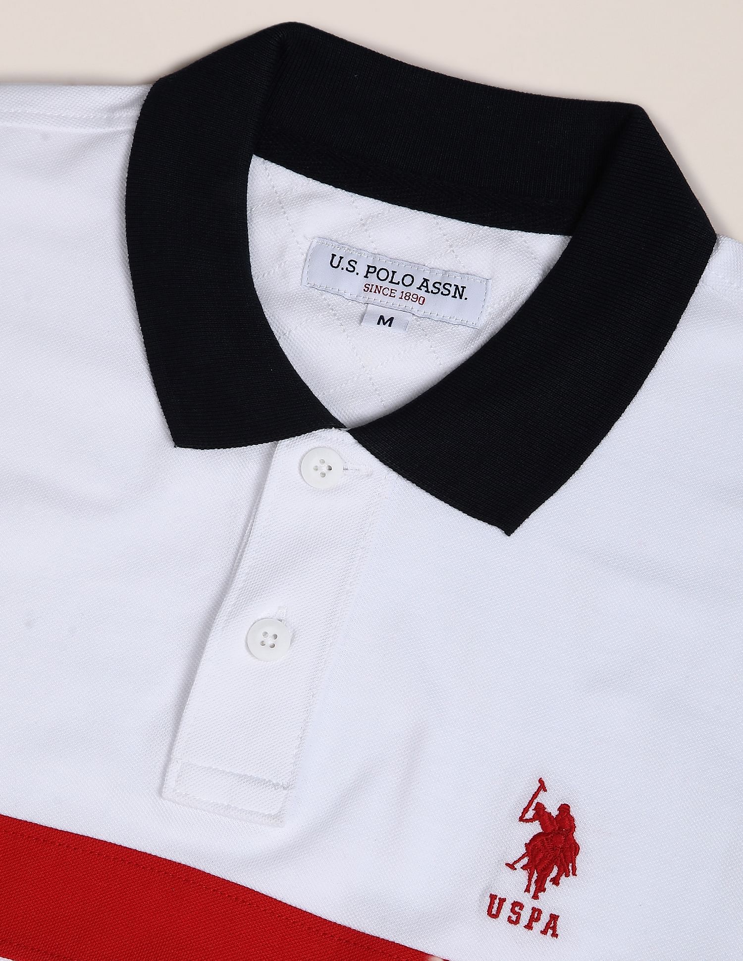 Colour Block Cotton Polo Shirt White - U.S. POLO ASSN. | Large