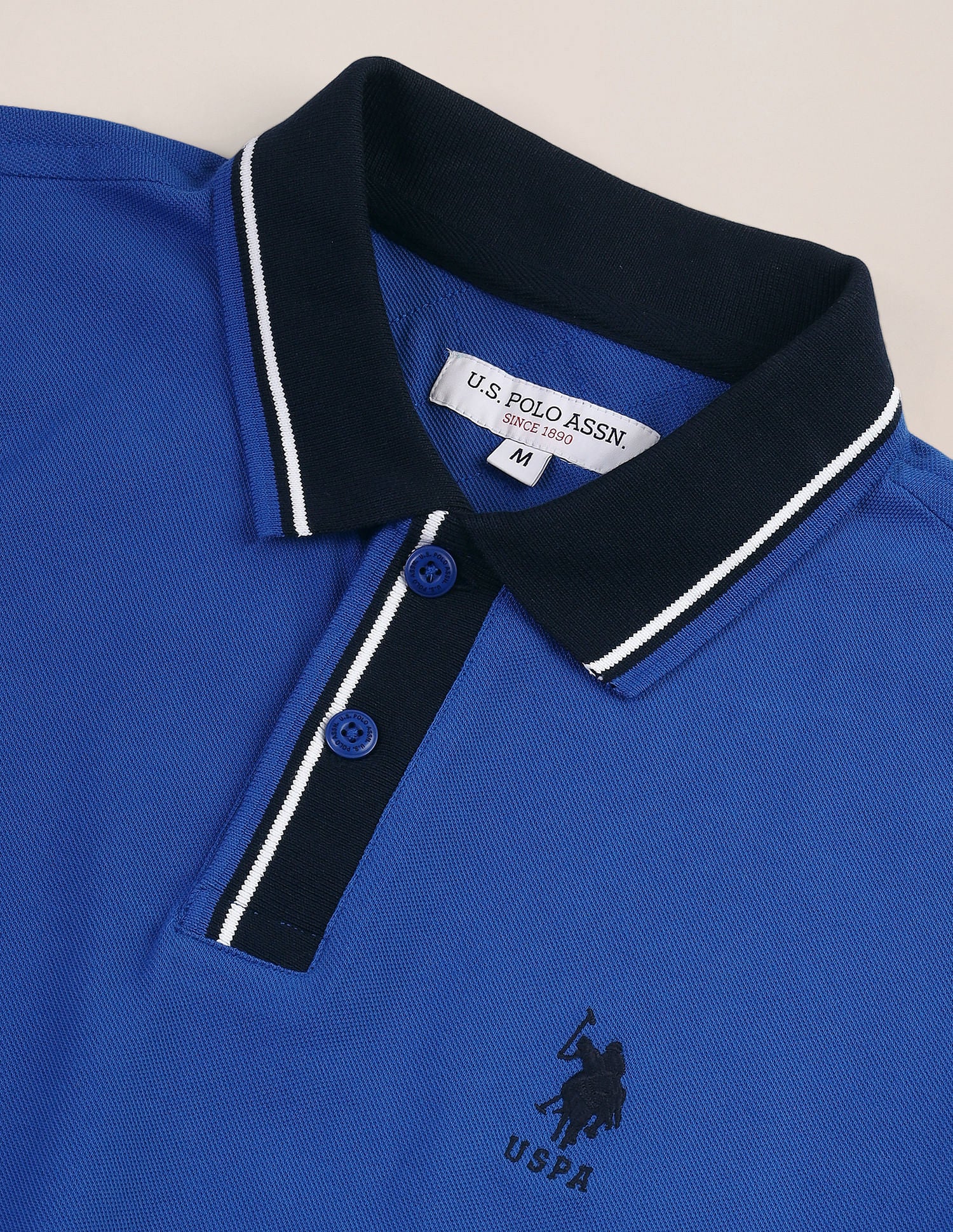 Contrast Collar Slim Polo Shirt Blue - U.S. Polo Assn. India | Large