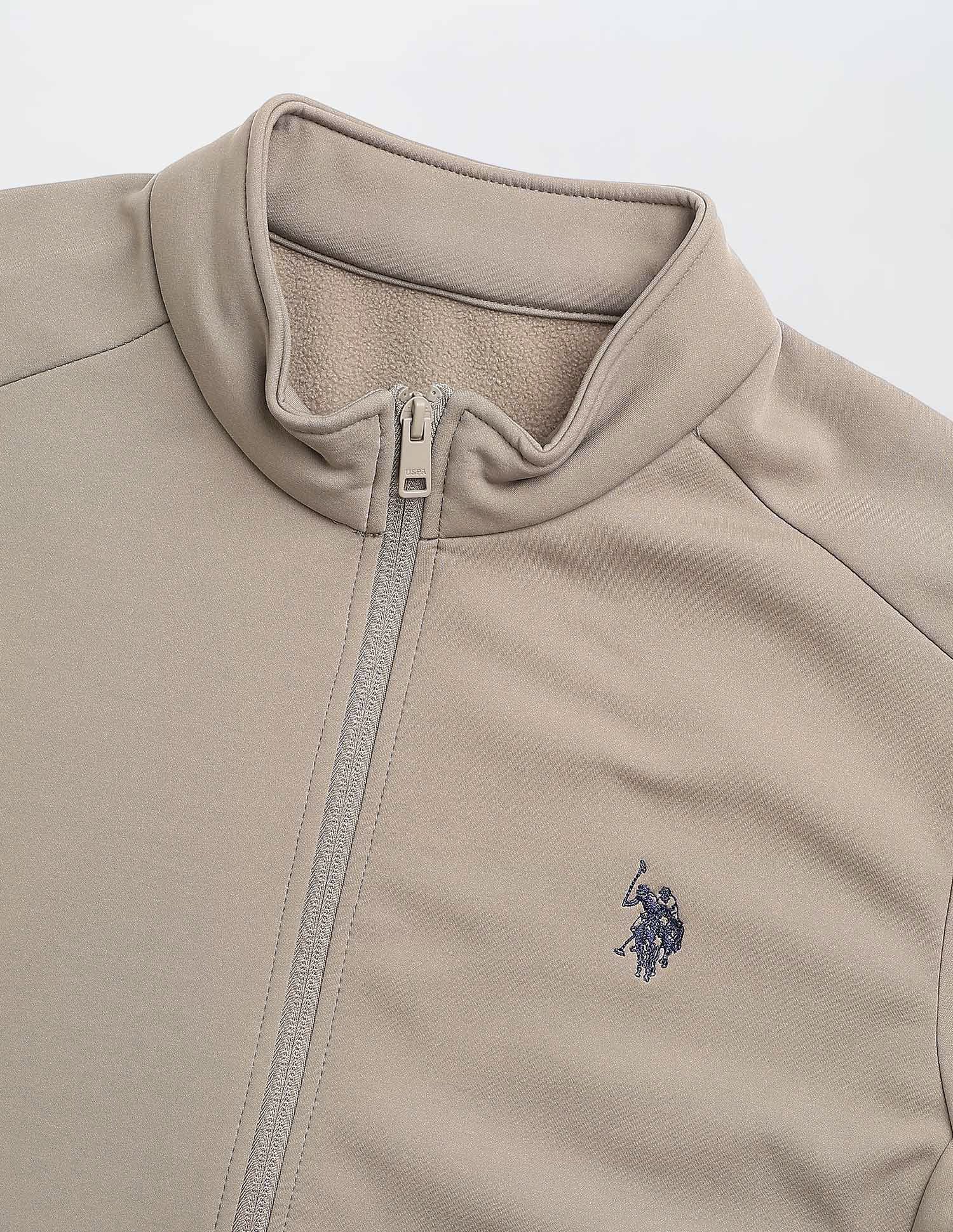 Solid Regular Fit Zipper Sweatshirt Light Brown - U.S. POLO ASSN. | Large