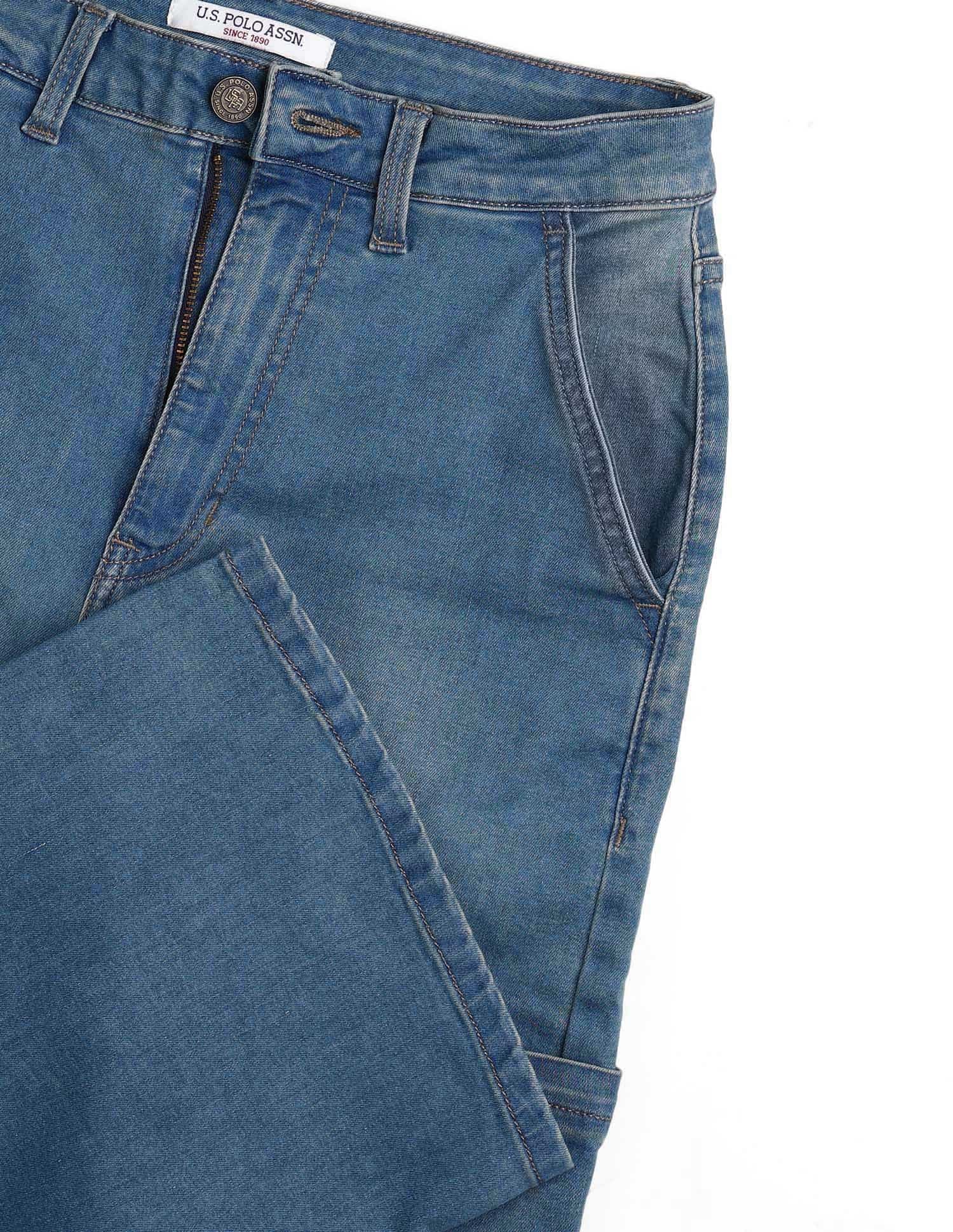 High Rise Wide Leg Cargo Jeans Mid Blue Khaki Tint - U.S. POLO ASSN. | Large