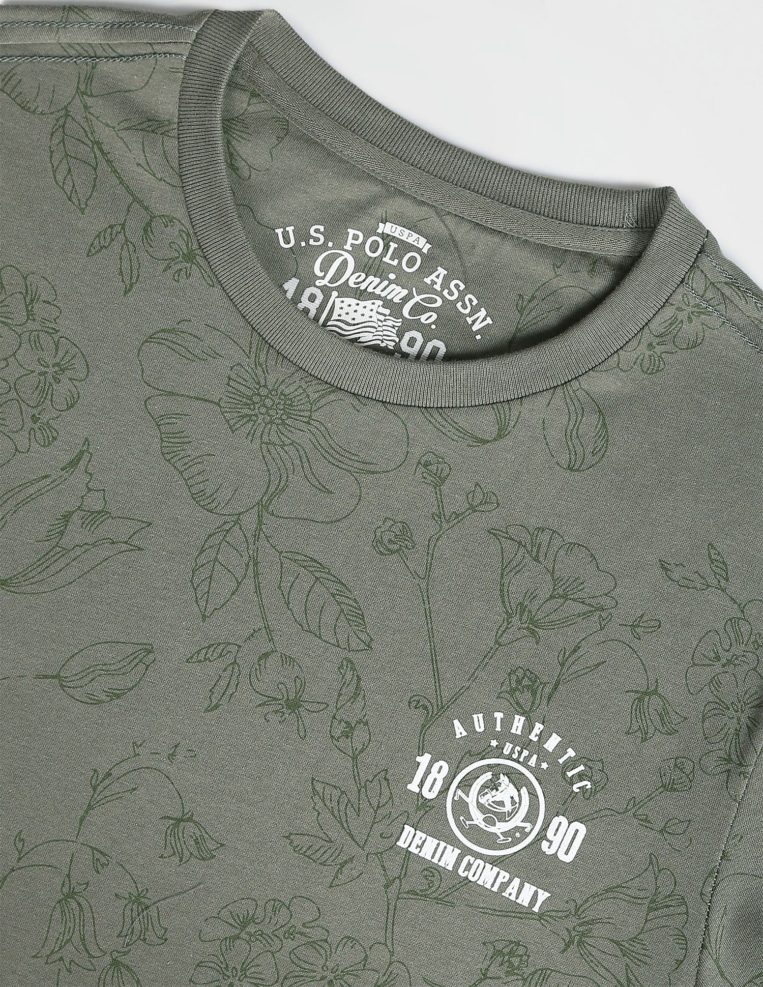 Crew Neck Floral Print T-Shirt Olive - U.S. Polo Assn. India | Large