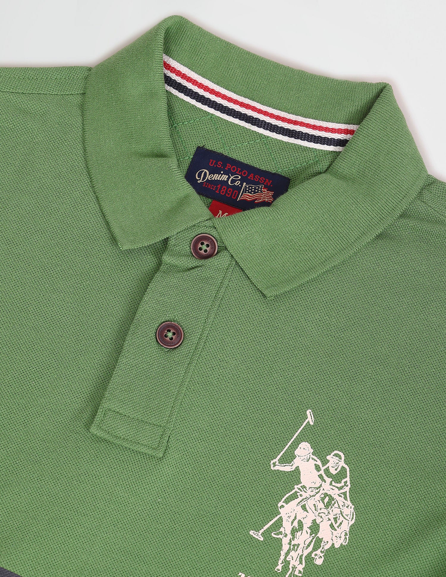 Contrast Stripe Pique Polo Shirt Green - U.S. Polo Assn. India | Large
