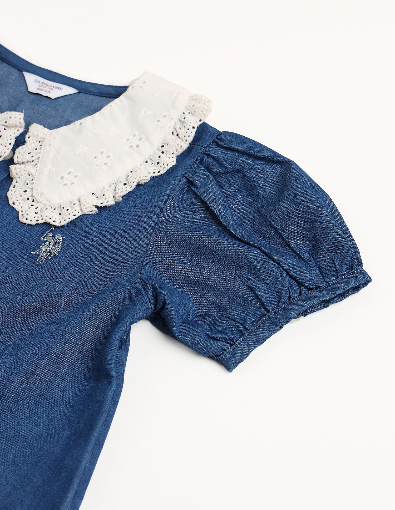 Girls Denim Perter Pan Collar Top Medium Blue - U.S. Polo Assn. India | Large