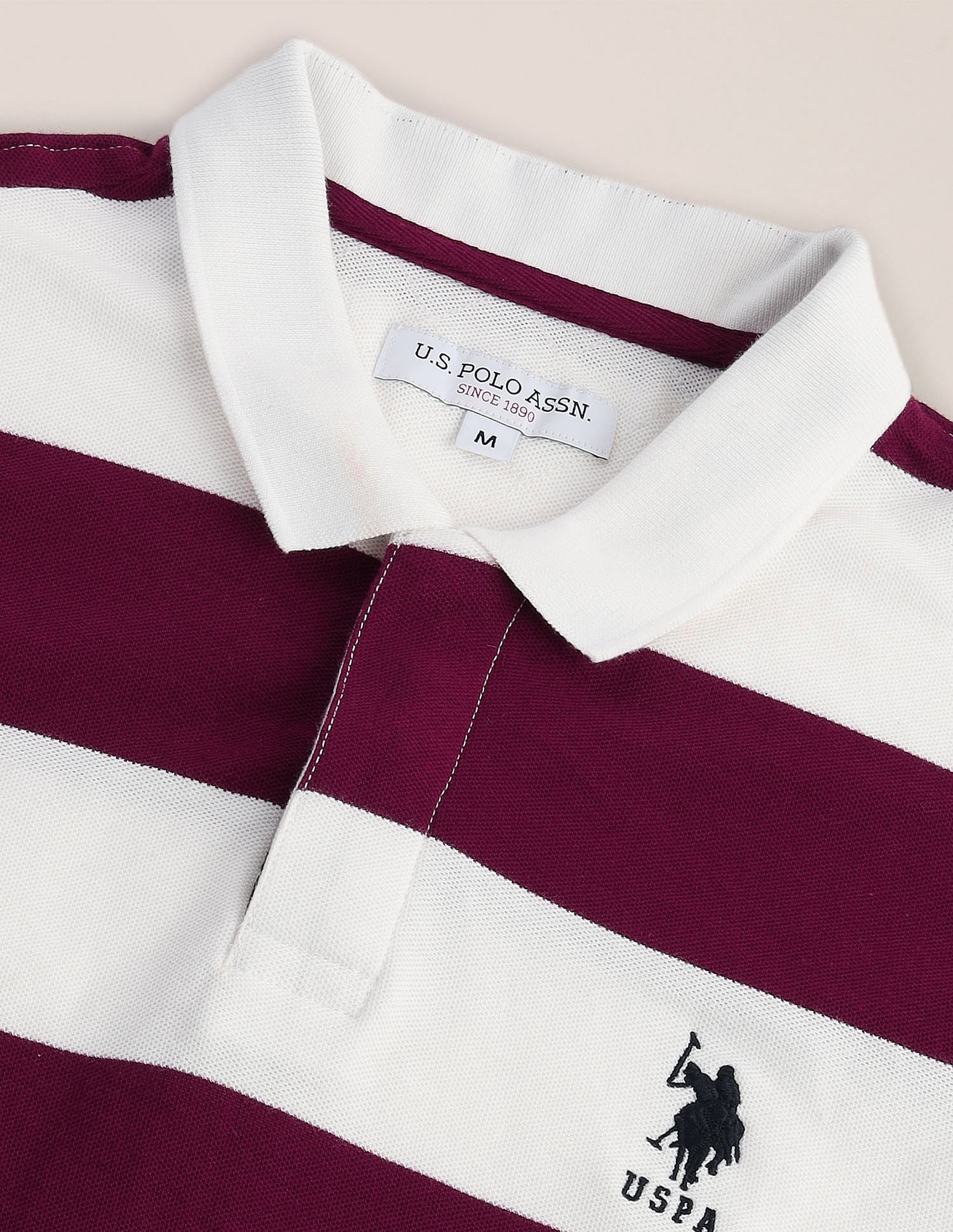Horizontal Stripe Slim Polo Shirt Maroon - U.S. Polo Assn. India | Large
