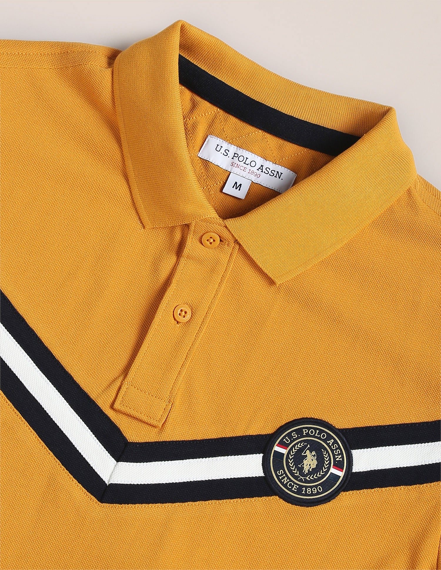 Horizontal Stripe Pique Polo Shirt Mustard - U.S. Polo Assn. India | Large