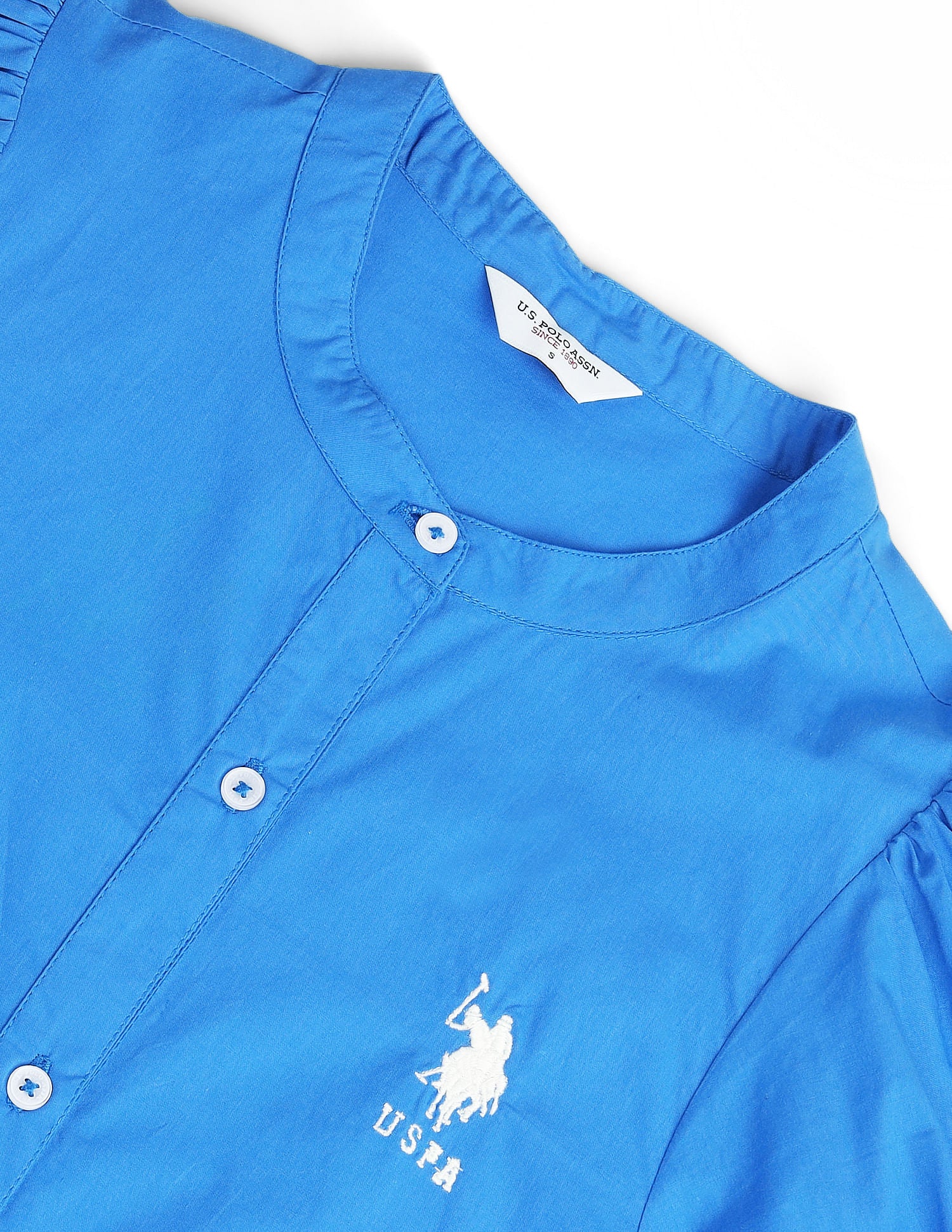 Puff Sleeve Relaxed Poplin Top Blue - U.S. POLO ASSN. | Large